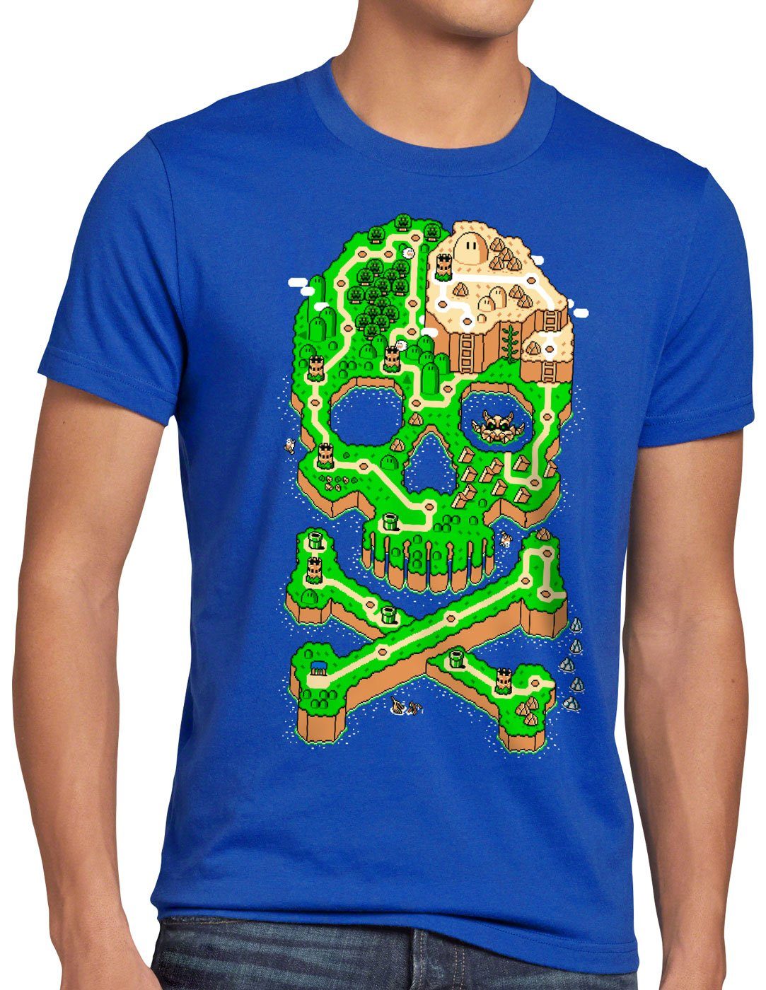 style3 Print-Shirt Herren T-Shirt Mario Skull totenkopf videospiel konsole super world