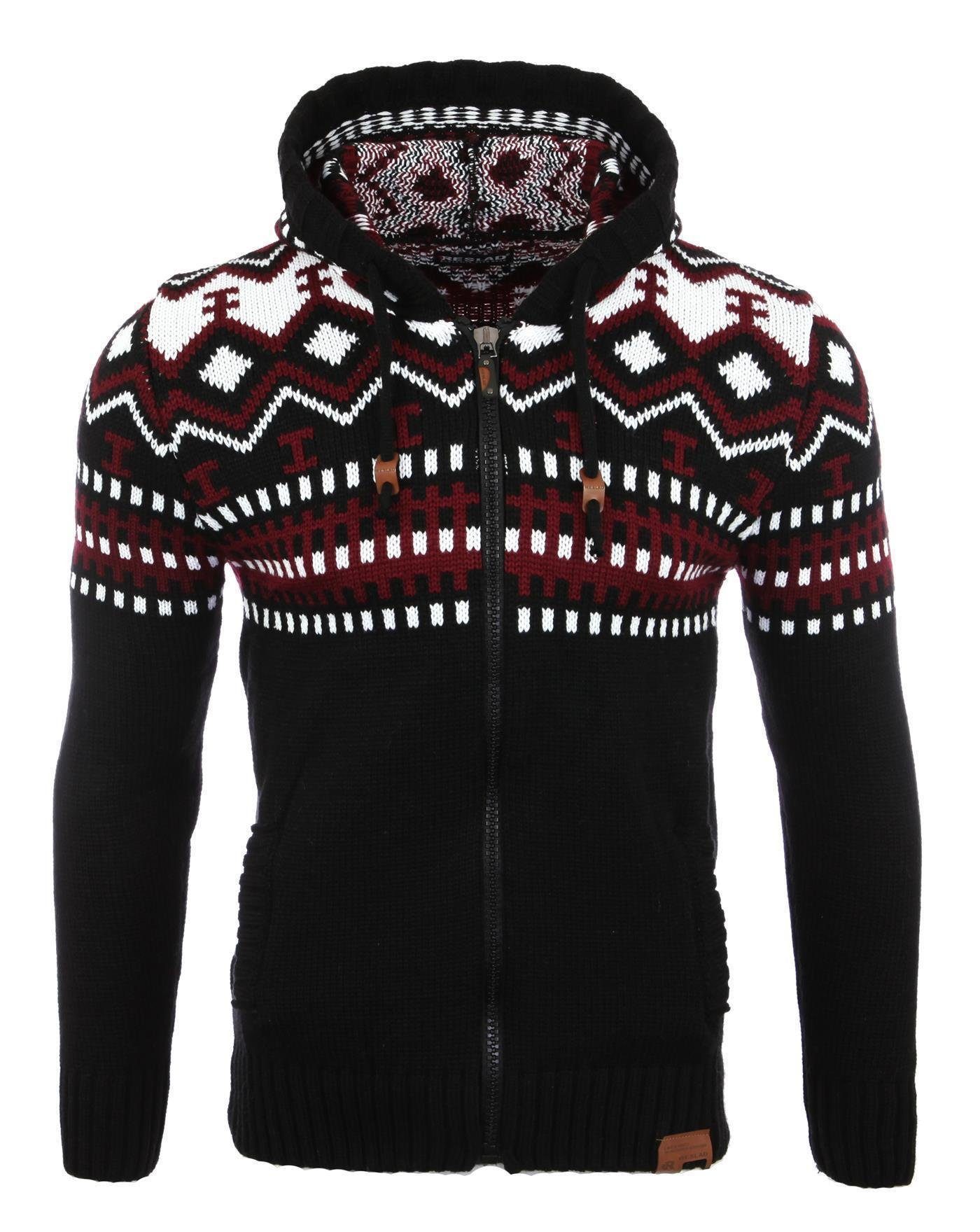 Reslad Strickpullover Reslad Herren Grobstrick Norweger Winter Strickjacke mit Kapuze RS-310 (1-tlg) Strickjacke Zipper Hoodie