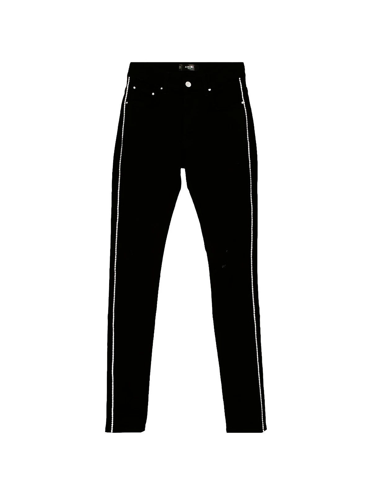 AMIRI Amiri Herren Jeanshose, Amiri Crystal Track Jean Herren, Schwarz Distressed, Stretch, Taschen, Strassstein
