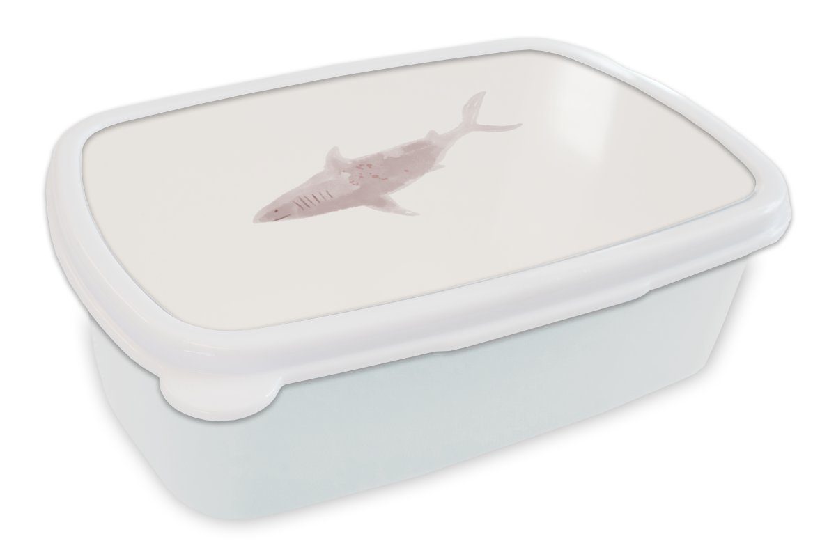 MuchoWow Lunchbox Hai - Raubtiere - Aquarell, Kunststoff, (2-tlg), Brotbox für Kinder und Erwachsene, Brotdose, für Jungs und Mädchen weiß