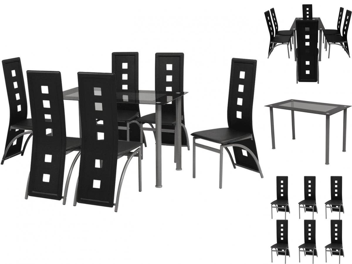 Schwarz Siebenteilige vidaXL Stühle Esszimmer Sitzgruppe Esstisch Essgruppe