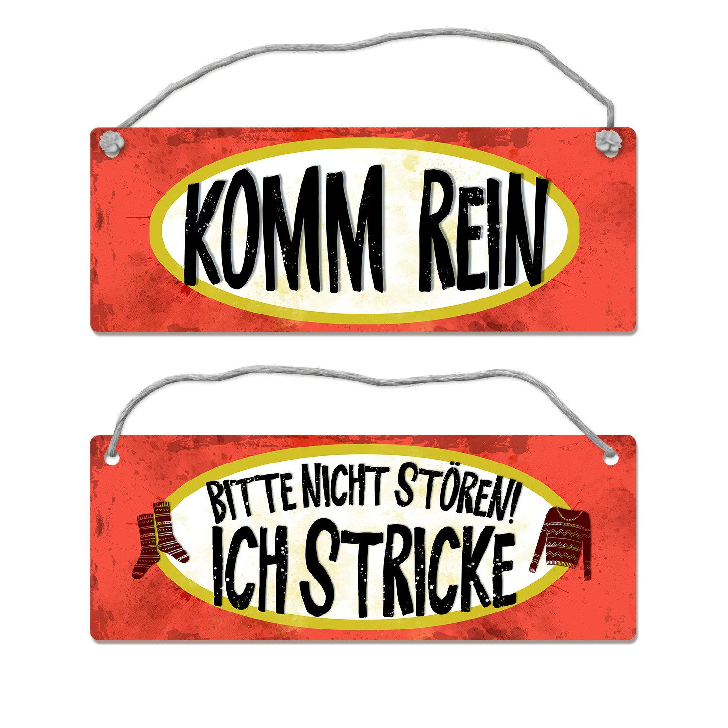 Metallschild Bitte nicht stören ich stricke Wendeschild mit Kordel Schild