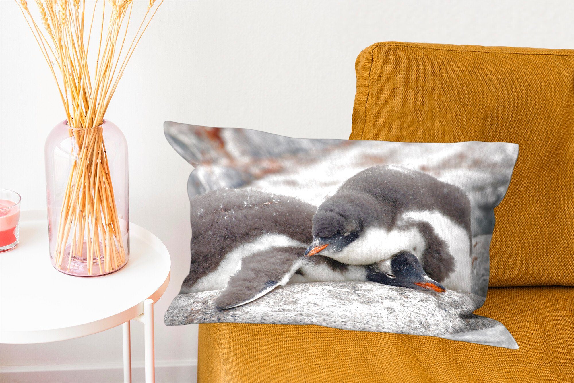 MuchoWow Dekokissen Schlafende Pinguine, Wohzimmer Dekokissen Füllung, Dekoration, mit Schlafzimmer Zierkissen