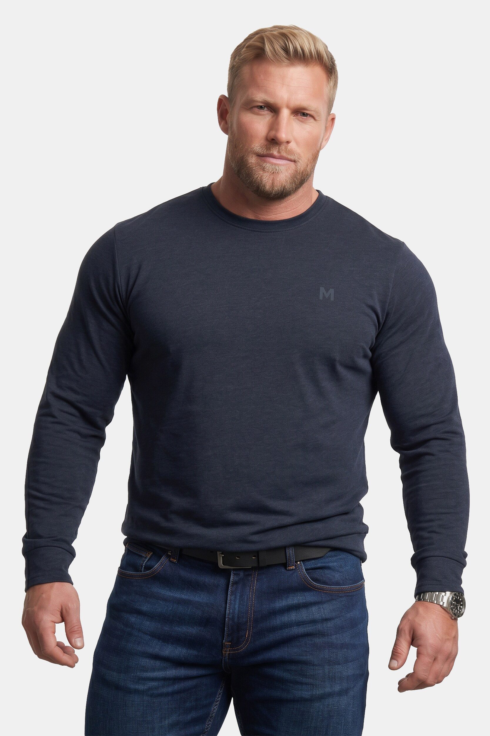 Men Plus T-Shirt Langarmshirt Bauchfit Spezialschnitt Basic
