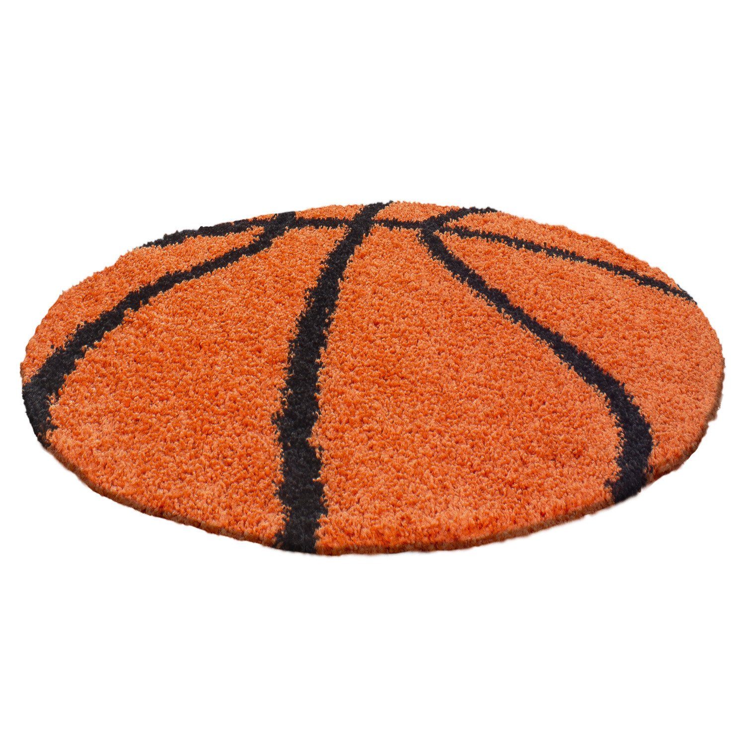 Stilvoll Günstig Kinderteppich in Orange fürs Kinderzimmer mit Basketball-Design, Rund, Höhe: 30 mm – Bild 3 von 4