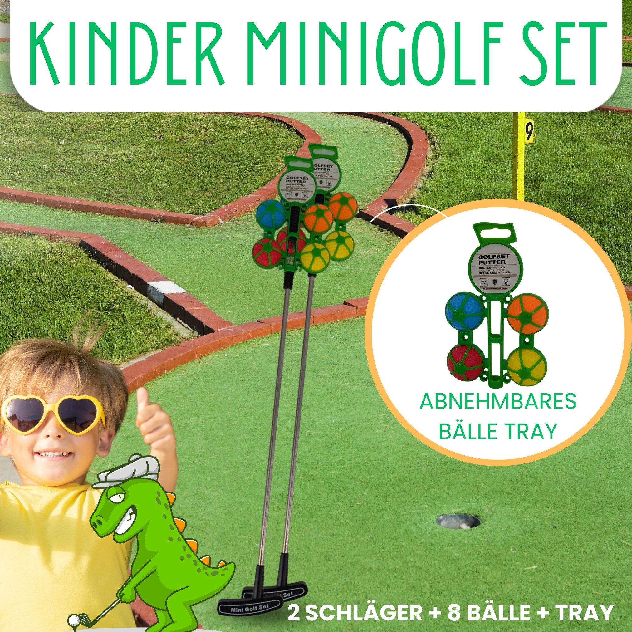 TronicXL Minigolfschläger Kinder Minigolf Set 2X Schläger 8 Bälle Mini Golf MiniGolfschläger, 12-tlg., für Kinder, für Linkshänder, für Rechtshänder