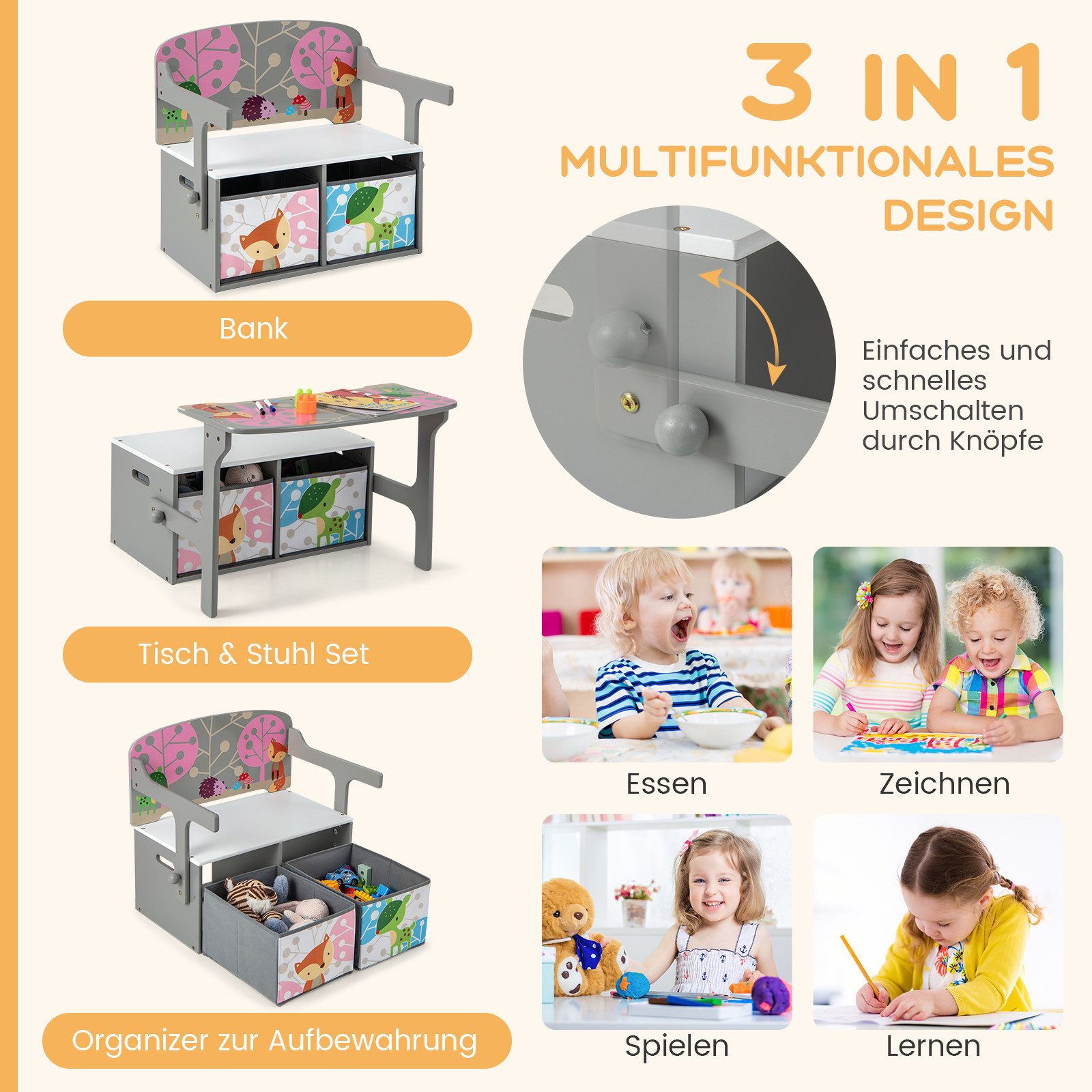 COSTWAY Truhenbank, 3 in 1 Kinder günstig online kaufen