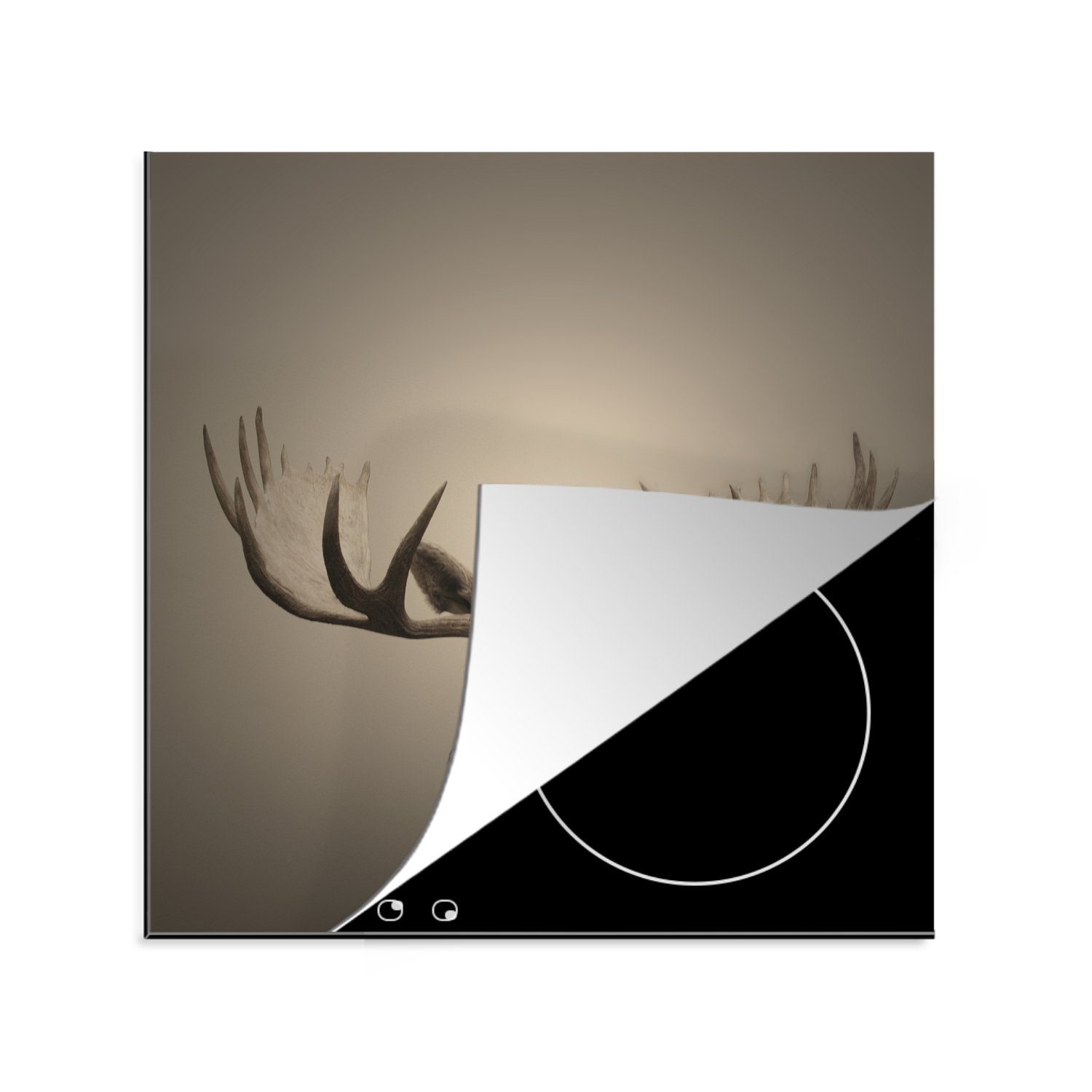 MuchoWow Herdblende-/Abdeckplatte Ein Elch auf grauem Hintergrund, Vinyl, (1 tlg), 78x78 cm, Ceranfeldabdeckung, Arbeitsplatte für küche