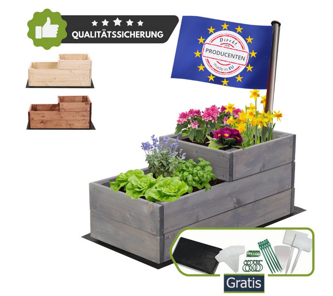 Thumbnail - Modo24 Hochbeet ZP07 Kräuterbeet Pflanzbeet Holz Stufen Treppe Höhe 27 cm (Gartenbeet Holz Garten viele Größen bis 120 c...
