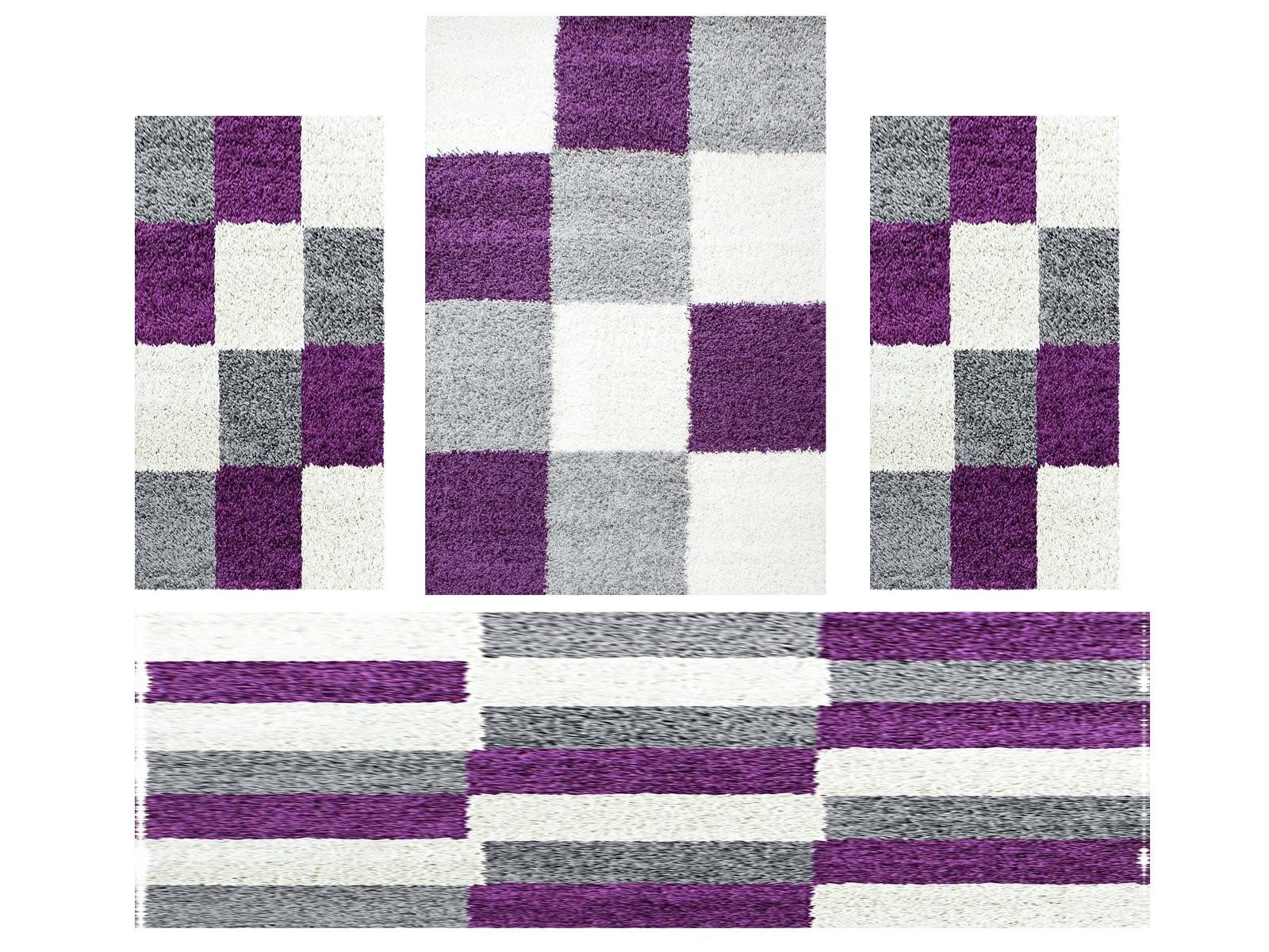 Villa Möbel Hochflor-Bettumrandung Kariert Design, Höhe 30 mm, (4-tlg), Teppich Wohnzimmer Kariert Design Modern verschidene farben und größen