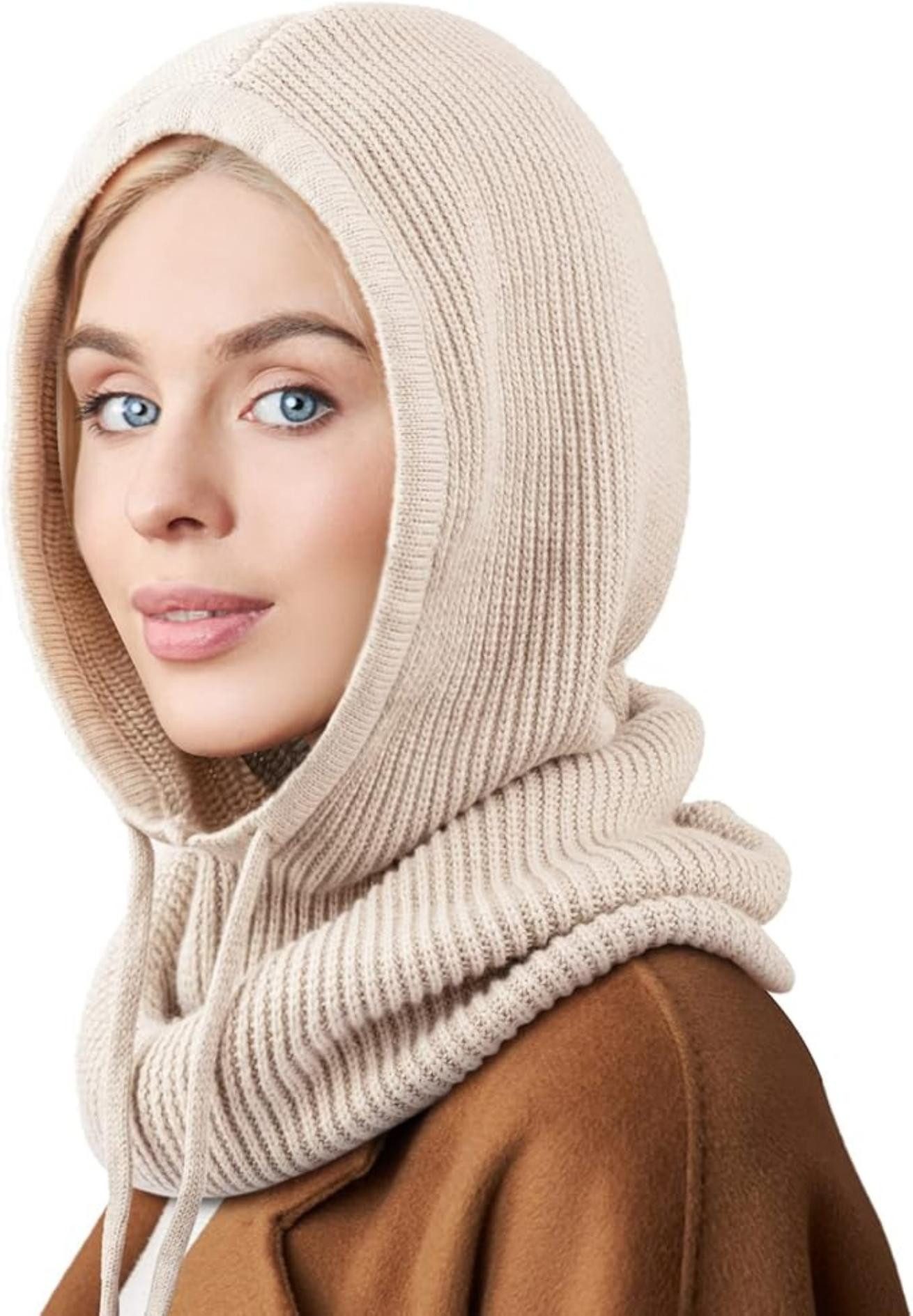 Oemmn Strickmütze Mütze Damen Winter, Strickmützen Warme Kapuzen Schal