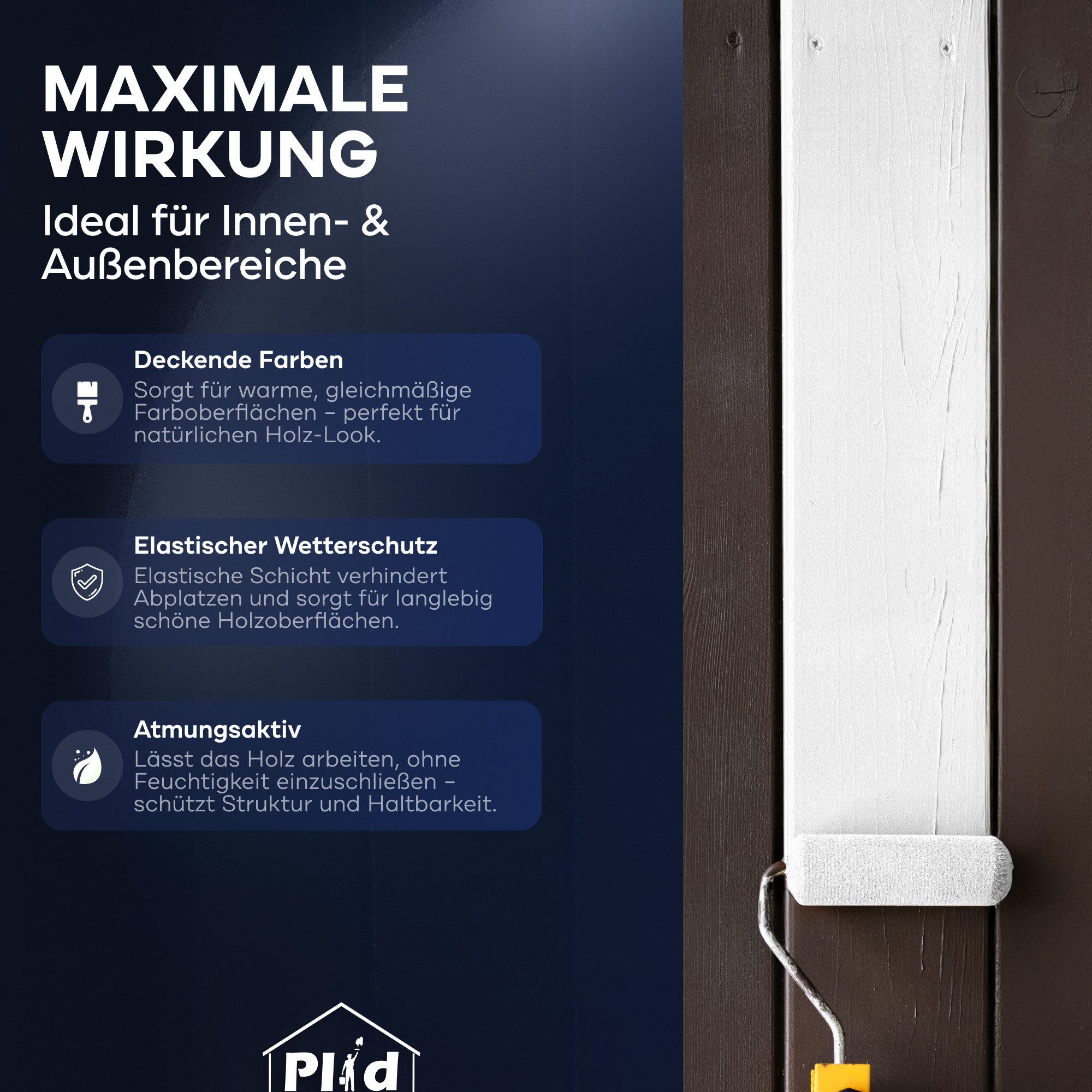 plid Holzlack Premium Holzfarbe Holzlack Farbe für Holz Pinsel, Schnelltrocknend, verarbeitungsfertig