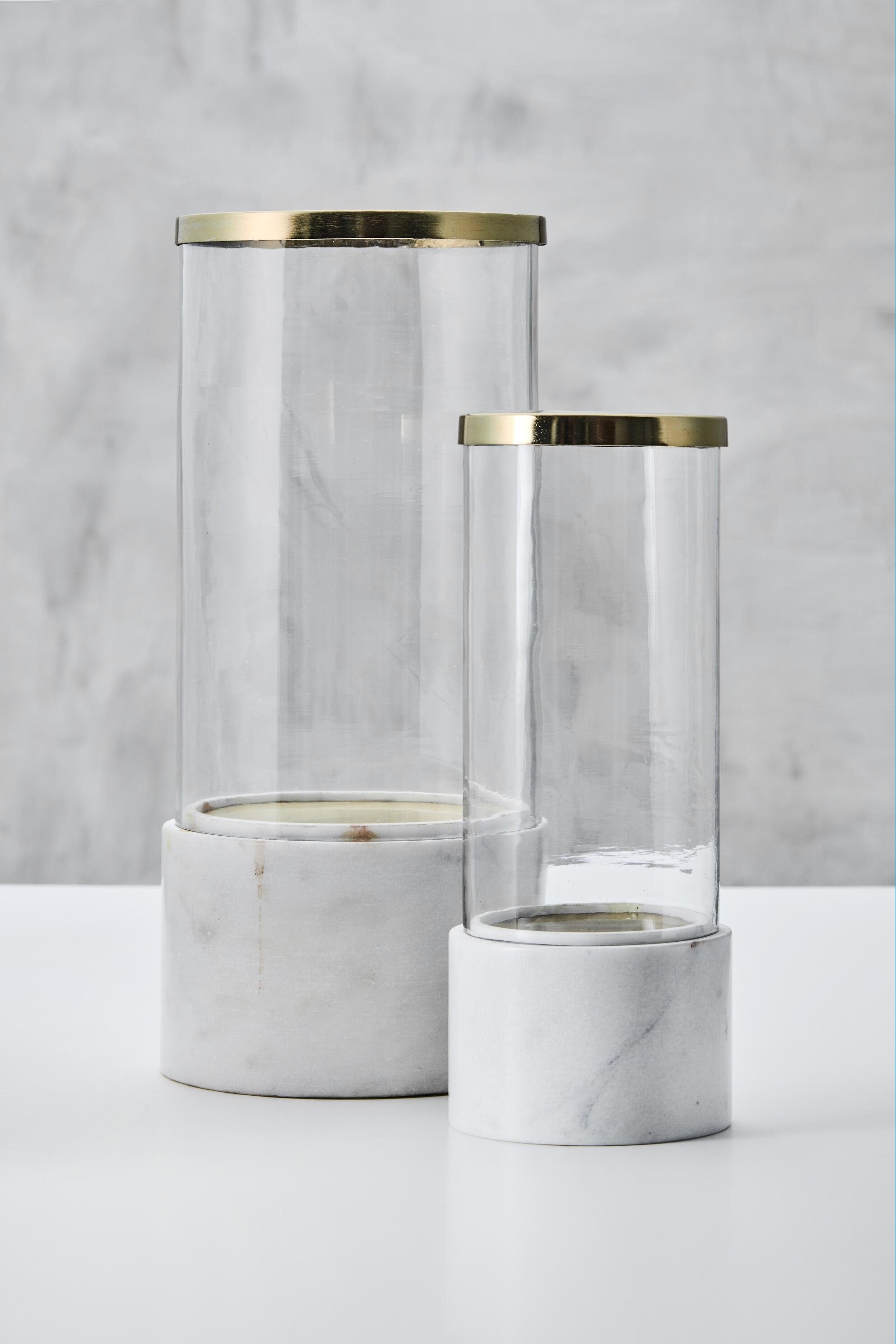 carla&marge Windlicht (Höhe Laniala und cm), Kerzenständer Glas (großer Marmor, aus 28 rund), Fuß Gold ca. in Akzentrand