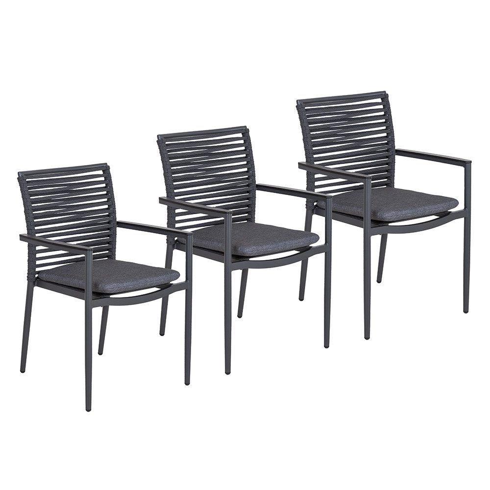 acamp Gartenlounge-Set Gartenset Aluminium 4tlg mit 3 Sesseln und rundem Tisch, (Stapelbare Sessel mit Sitzkissen atmungsaktiv und wetterfest), Sessel pulverbeschichtet mit HPL Tischplatte Ø70 cm