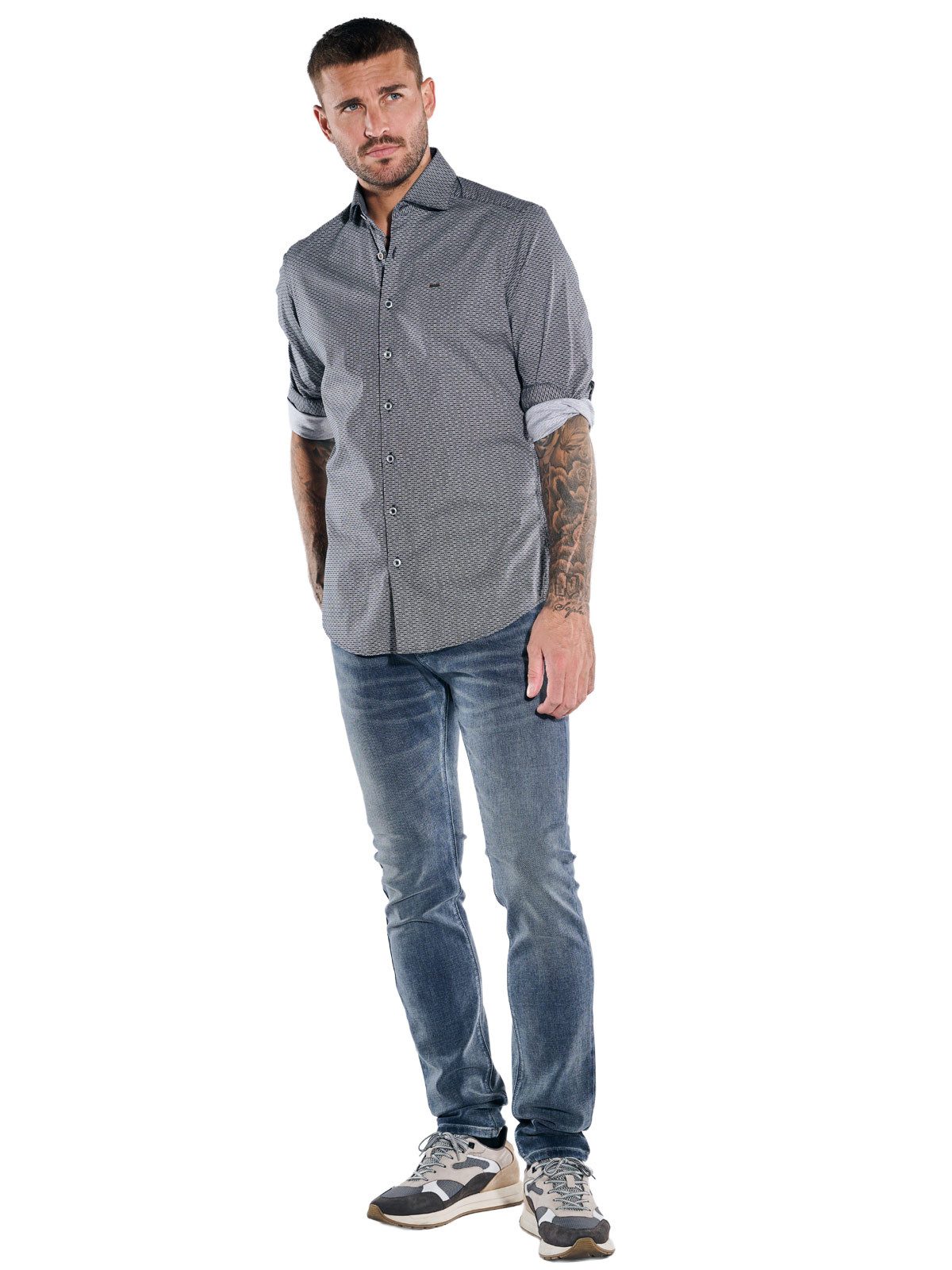 emilio adani Langarmhemd Herren Langarm-Hemd gemustert, Marineblau