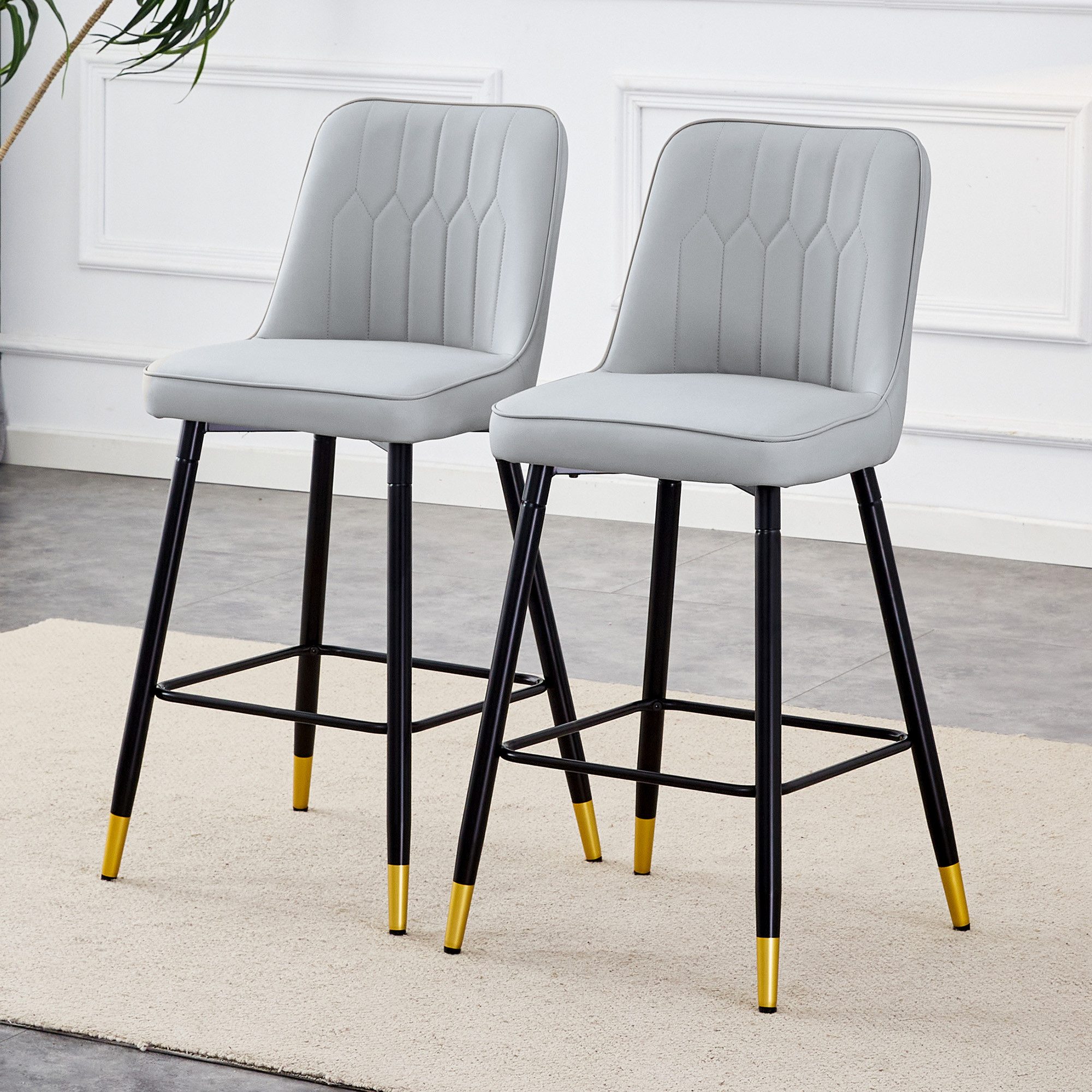 Barhocker 2er Set Barstühle– 100 cm Hoch, Leder und Metallgestell