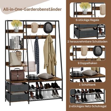 COSTWAY Garderobenständer, 6 Ebenen, 9 Haken, 2 Stoffkommoden, Schuhregal