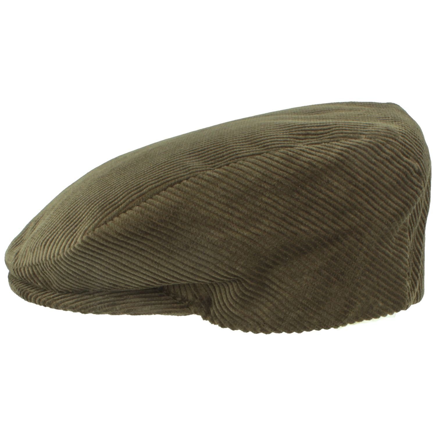 Breiter Schiebermütze Flatcap aus Baumwolle Cord-Streifen mit oliv
