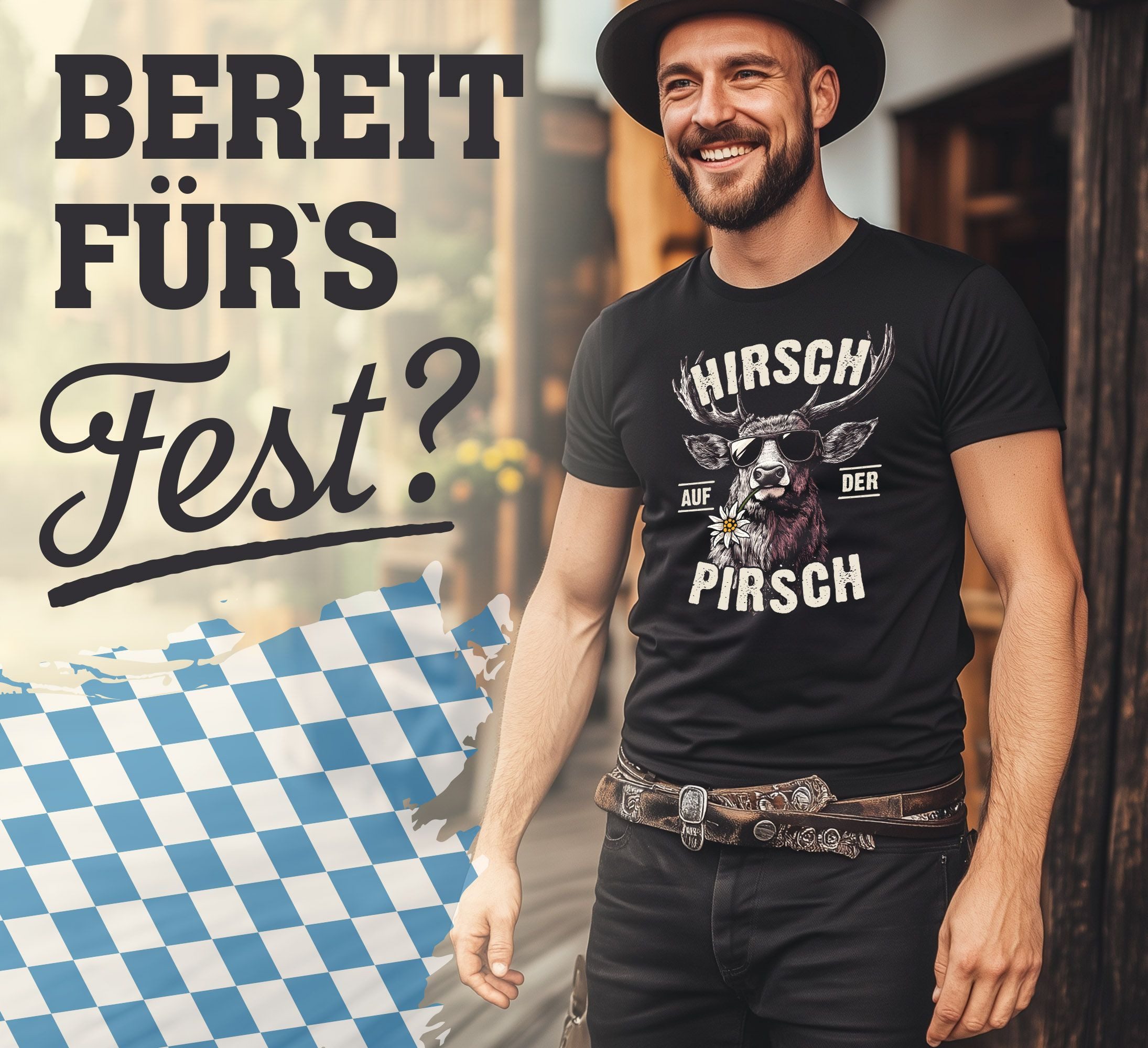 MoonWorks Print-Shirt Herren T-Shirt Tracht Hirsch auf der Pirsch Fun-Shirt günstig online kaufen