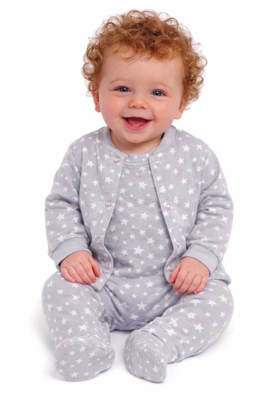 Strampler Strampler und Hemdchen Anzug Baby Set in Grau mit Sternchen