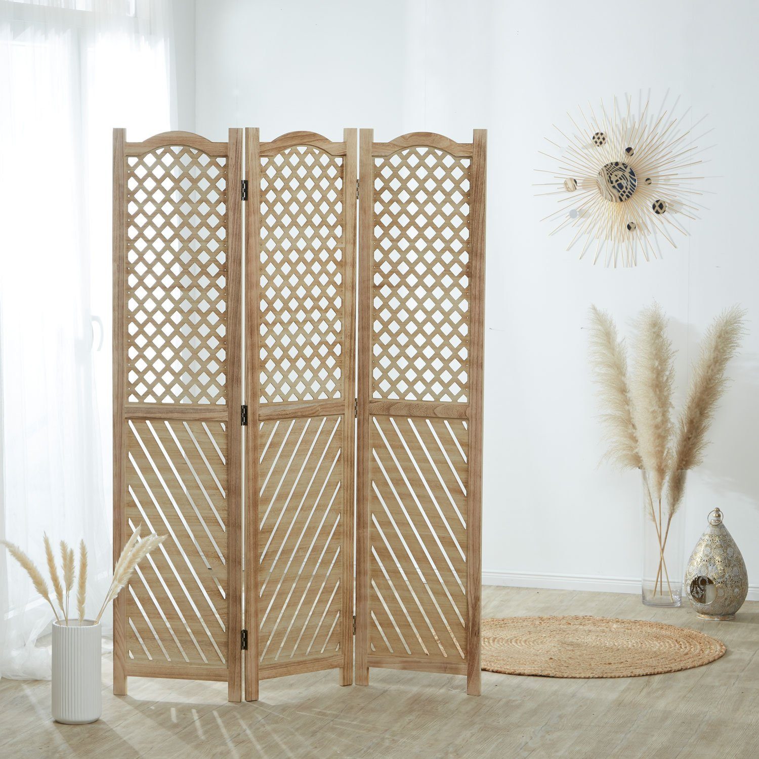 Homestyle4u Paravent Raumteiler Holz Trennwand Natur günstig online kaufen