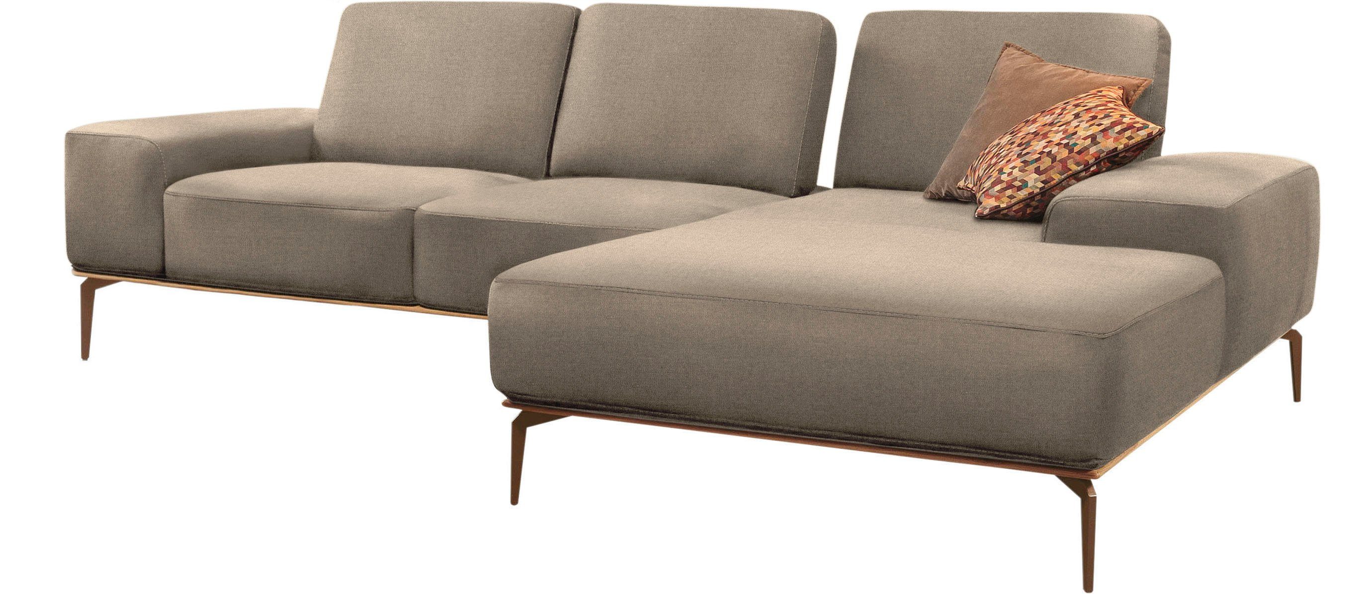 W.SCHILLIG Ecksofa run, Designsofa mit tollem Sitzkomfort, bequem, L-Form, mit Holzsockel, Füße in Bronze pulverbeschichtet, Breite 279 cm