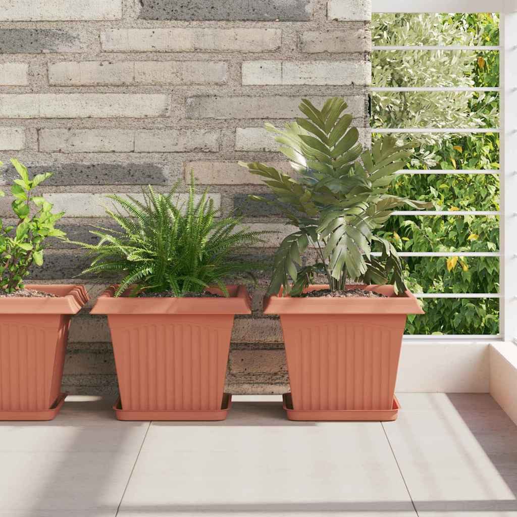 furnicato Blumentopf 6er Set 28,5 x 28,5 x 22 cm Ziegelrot, Mit Drainage versehener Blumenkübel für deinen Balkon im 6er Set
