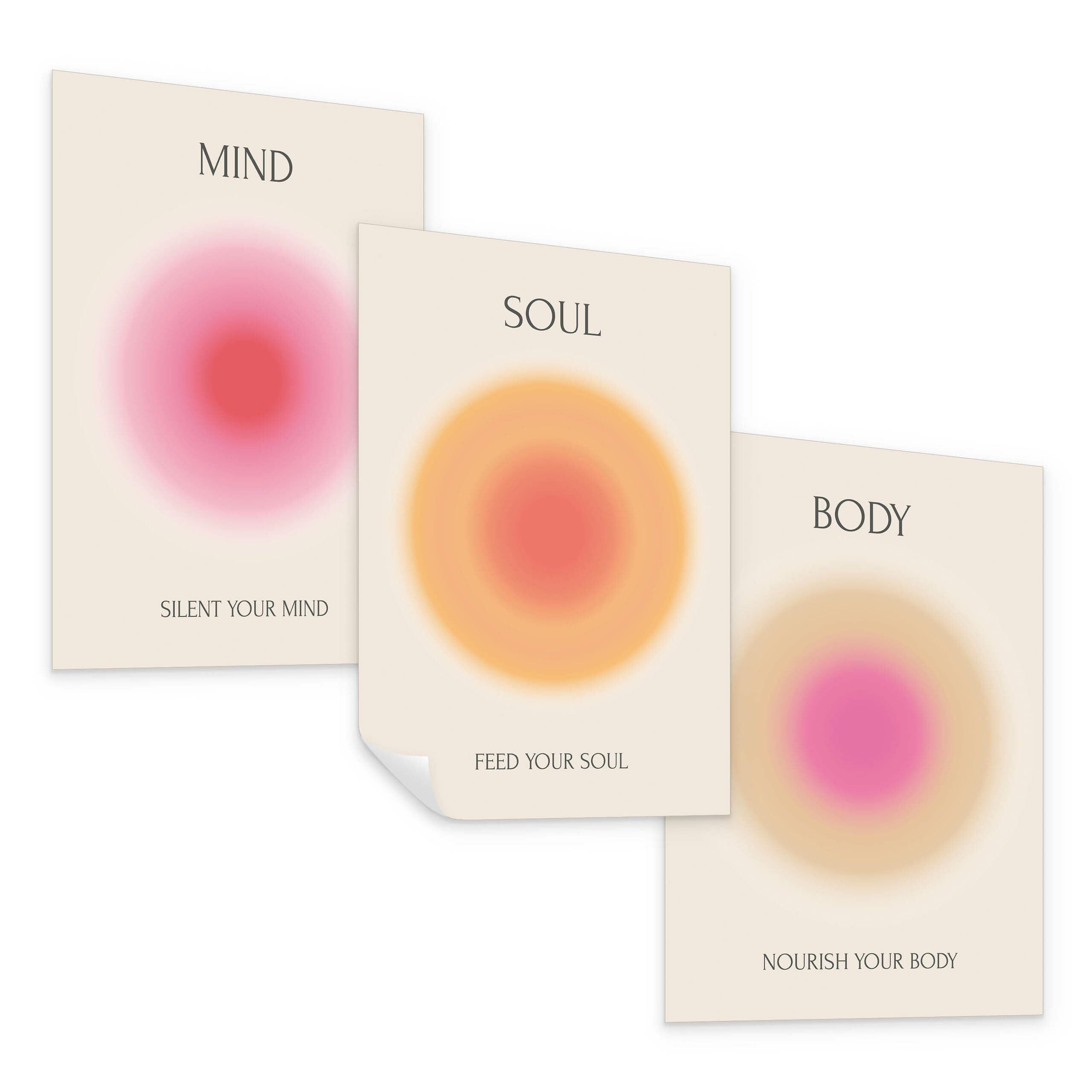 Muralo Poster Abstrakt – 4er-Set Poster Wandbild Kunstdruck Wohnzimmer Schlafzimmer, Abstrakt (Set, 3 St), Aura, 4er-Set 21 x 30 cm, ohne Rahmen