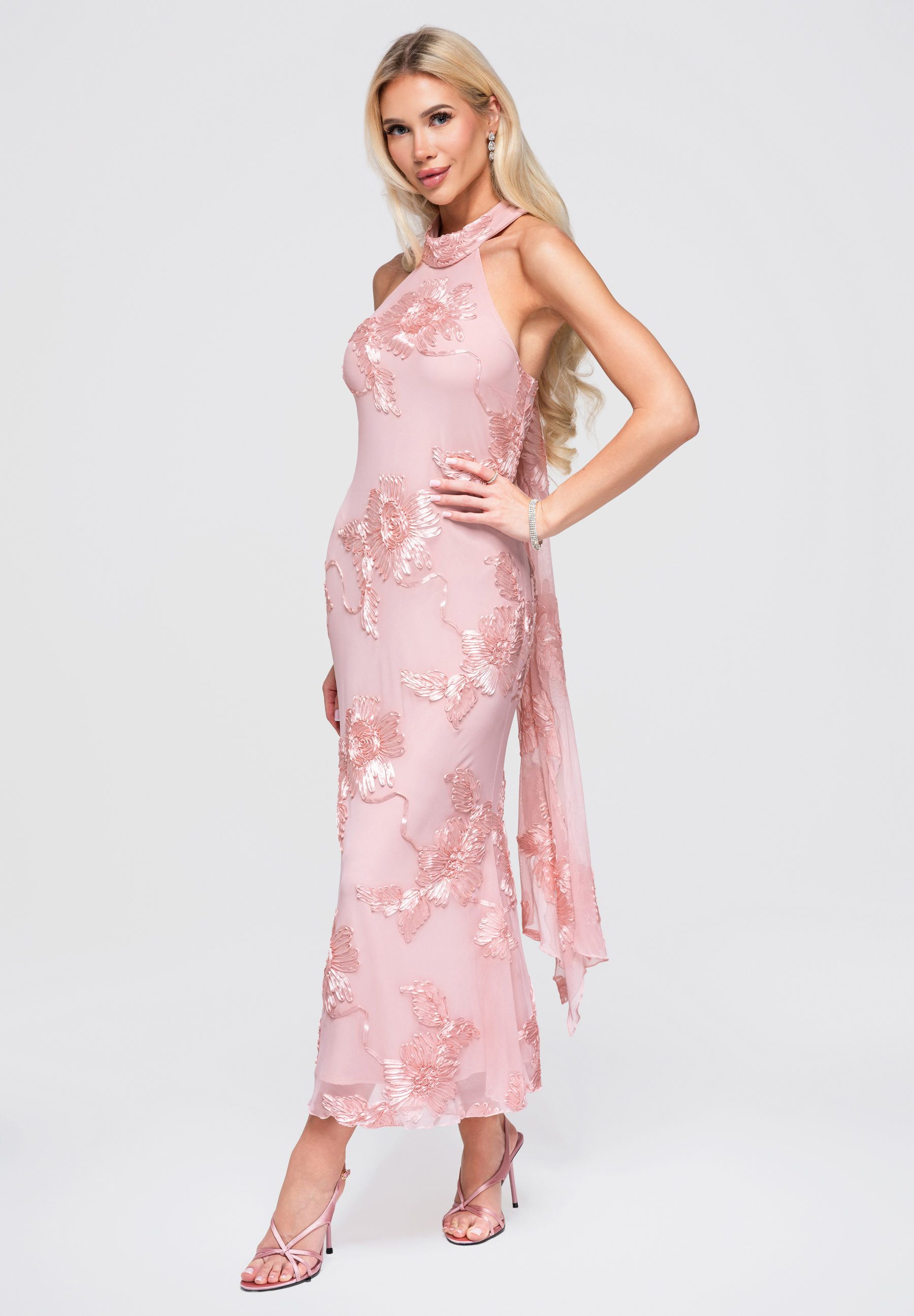 OMBRE Abendkleid Dress LA-OM-DLR378 ecru XS Pink S (kein Set, 1-tlg)