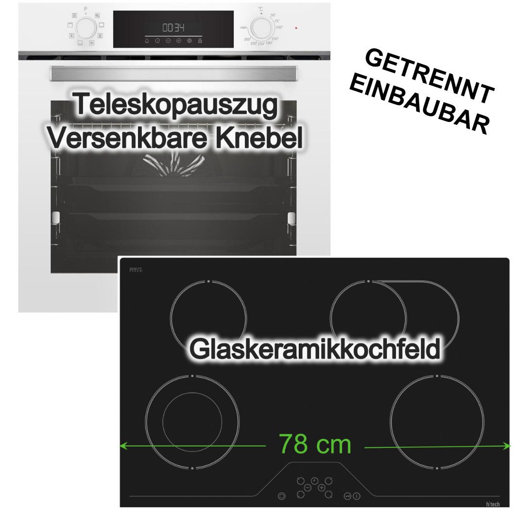 BEKO Backofen-Set Backofen SteamShine Teleskopauszug + htech Keramikkochfeld 78cm, mit 1-fach Teilauszug, Steam Clean