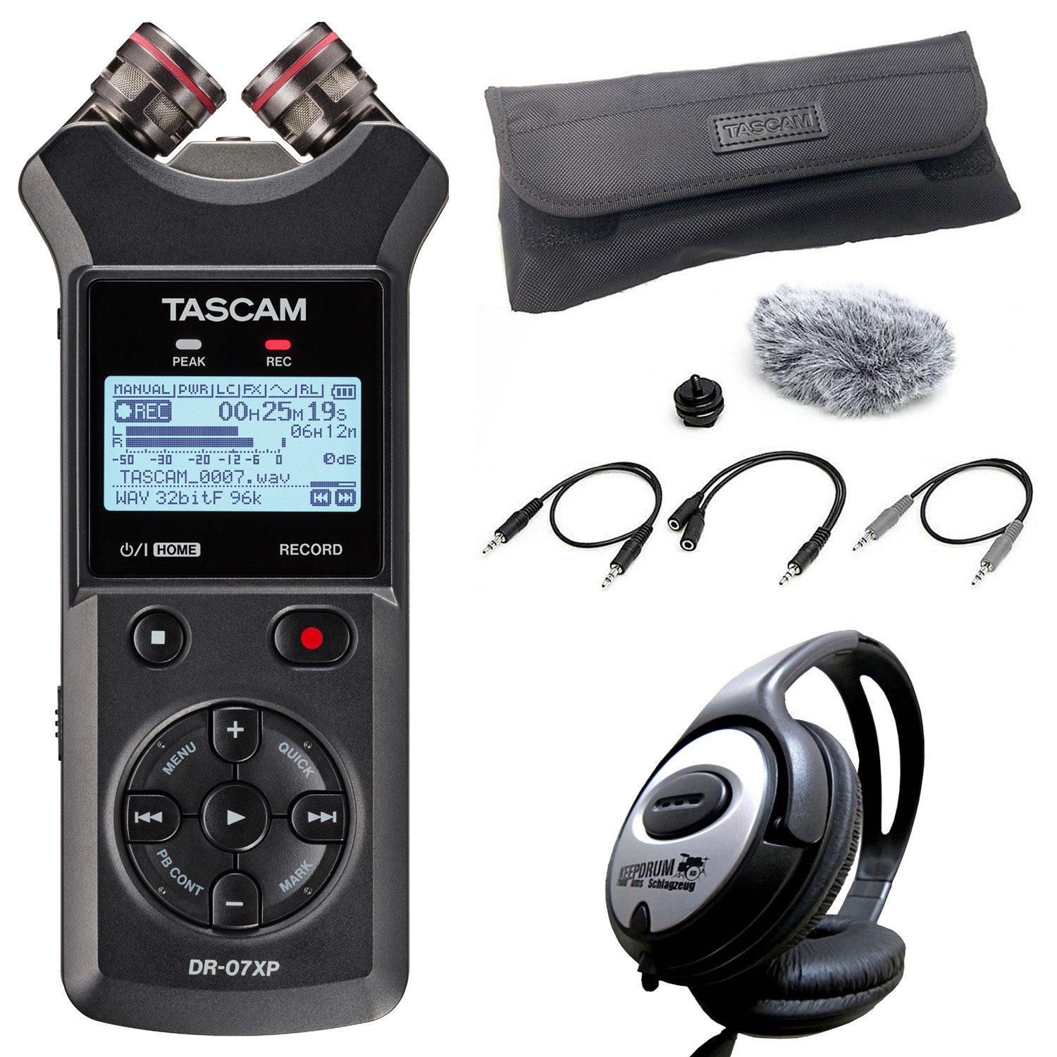 Tascam Audio-Recorder DR-07XP mit DR11CMK und Kopfhörer Digitales Aufnahmegerät