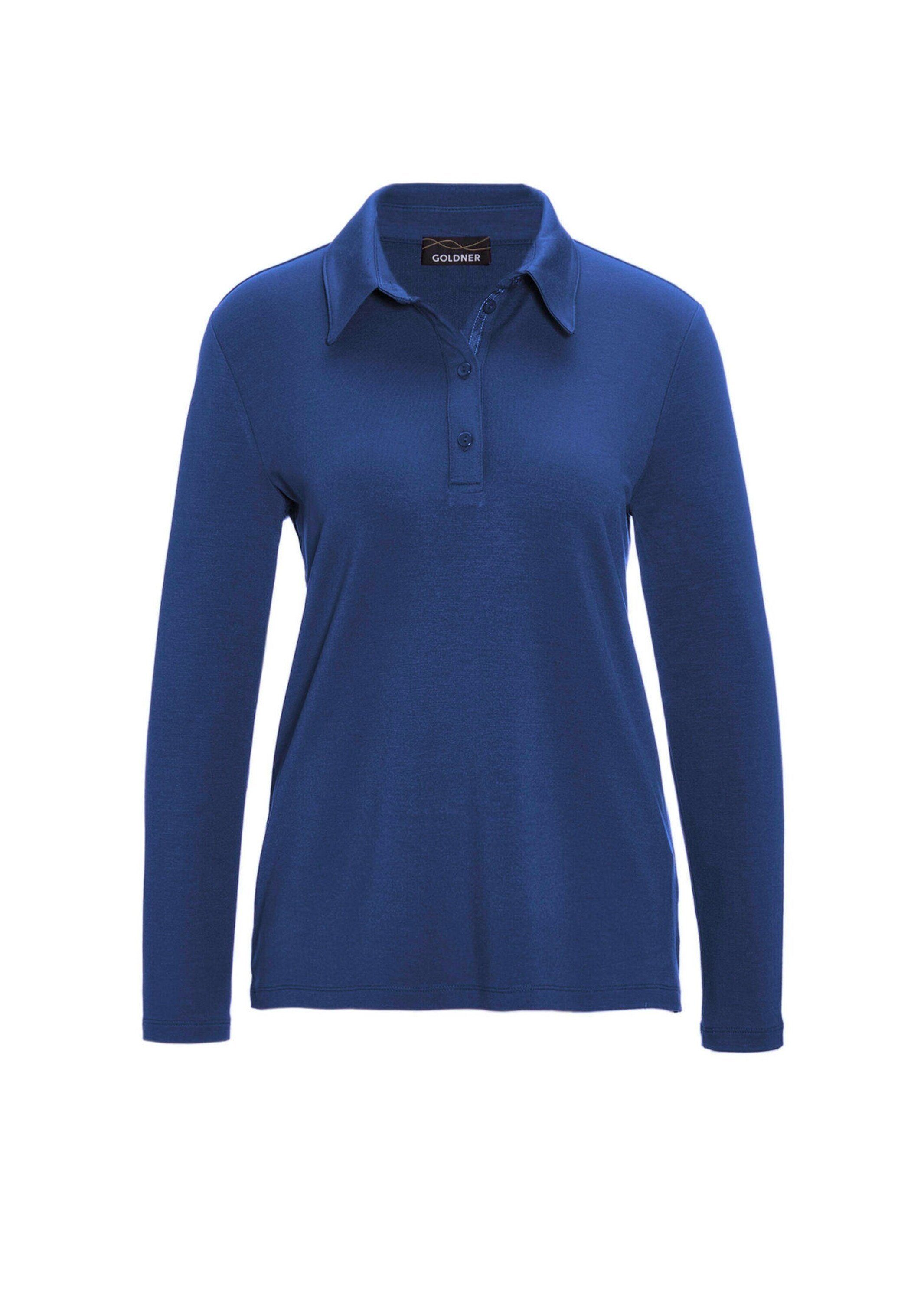 Knopfleiste mit GOLDNER an Poloshirt Langarm royalblau Schmuckband Poloshirt