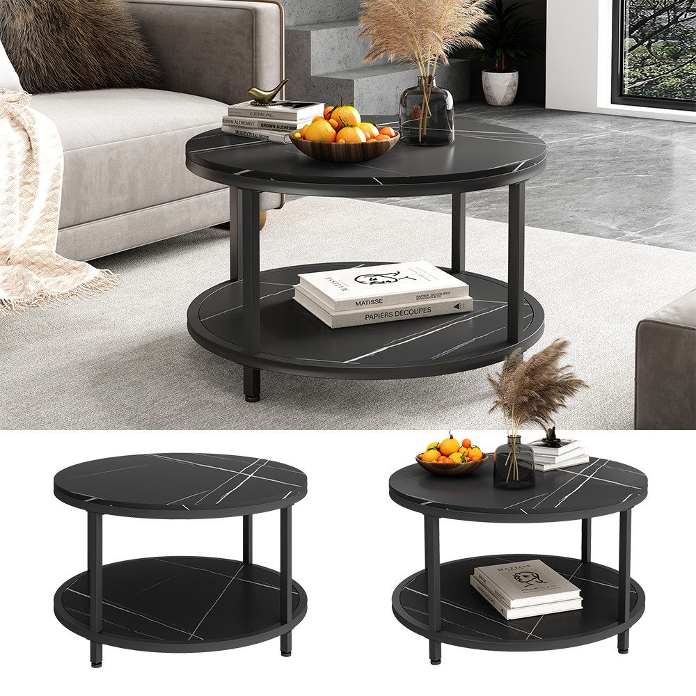 Vicco Couchtisch Ontario, Marmor/Schwarz, 80 x 80 cm Rund günstig online kaufen