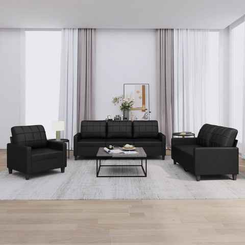 vidaXL Sofa 3-tlg. Sofagarnitur mit Kissen Schwarz Kunstleder