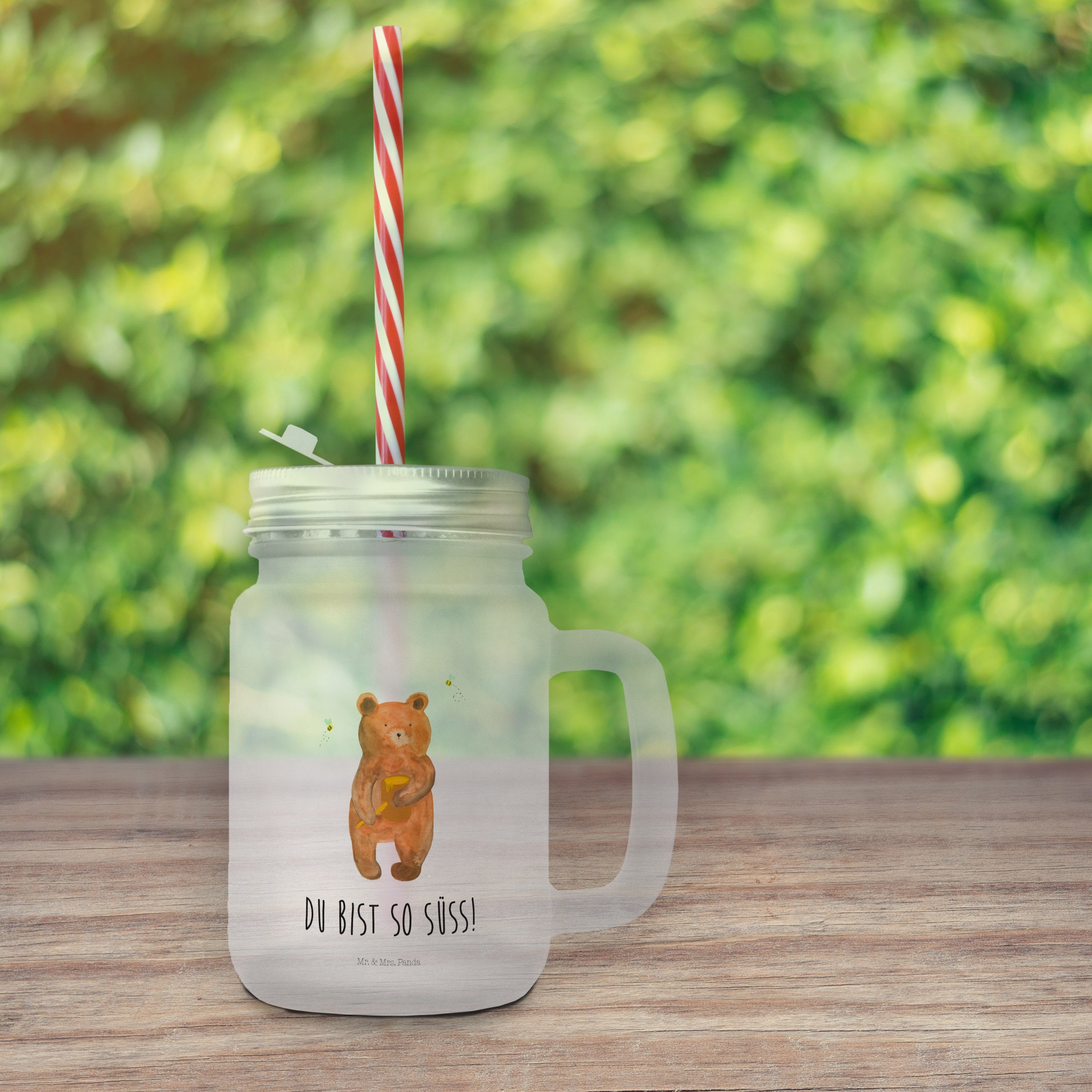Glas Teddybär, & Strohhalm Honigbär Glas, Mr. Glas - - Panda Geschenk, Verliebt, Transparent Mrs. Premium