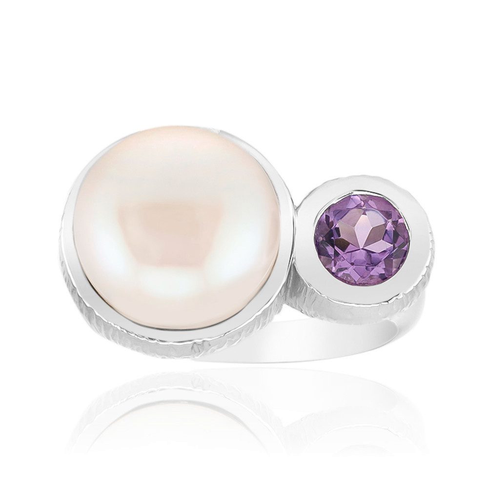 Cavill Perlenring Cavill Ring Sterlingsilber mit 10 mm Süßwasserperle & 0,39 ct Amethyst (1-tlg)