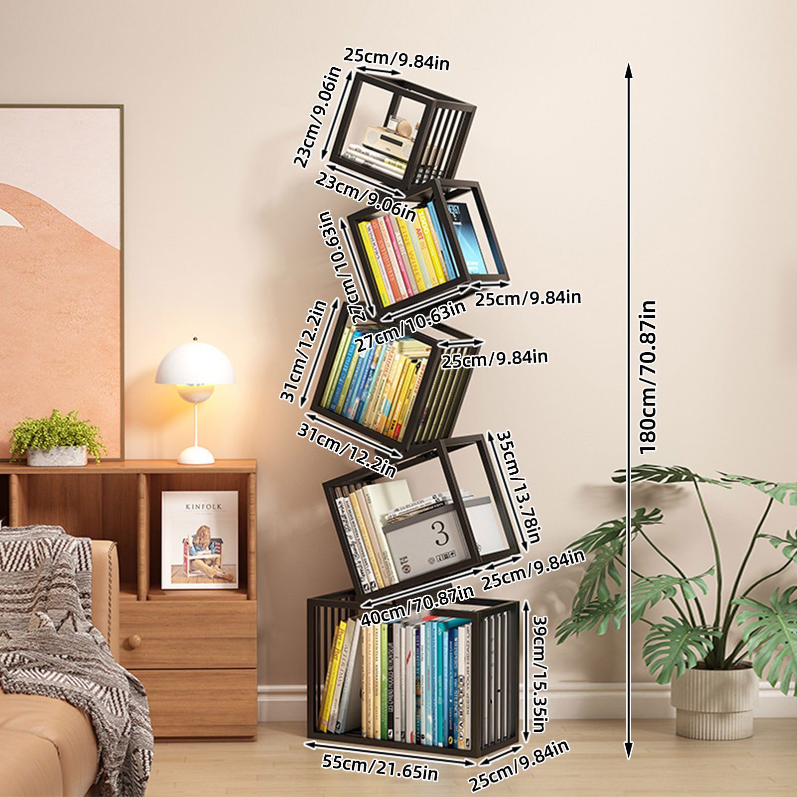 TWSOUL Bücherregal 5 Ebenen Standregal aus Metall 180x55cm Modernes Gitter- günstig online kaufen