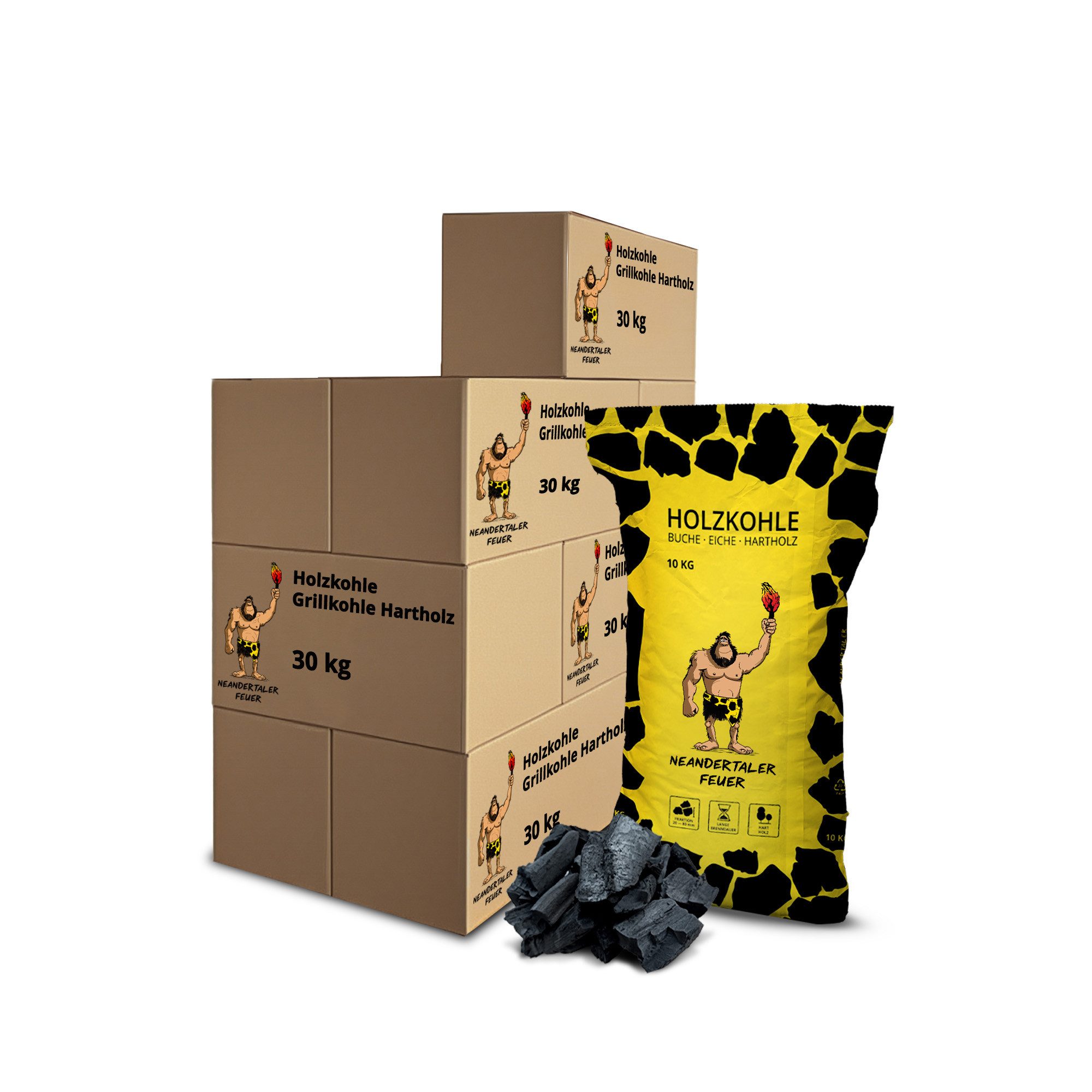 Neandertaler Feuer Holzkohle Grillkohle Kohle für Grill BBQ Smoker Charcoal Grillholzkohle Buche, 300 kg