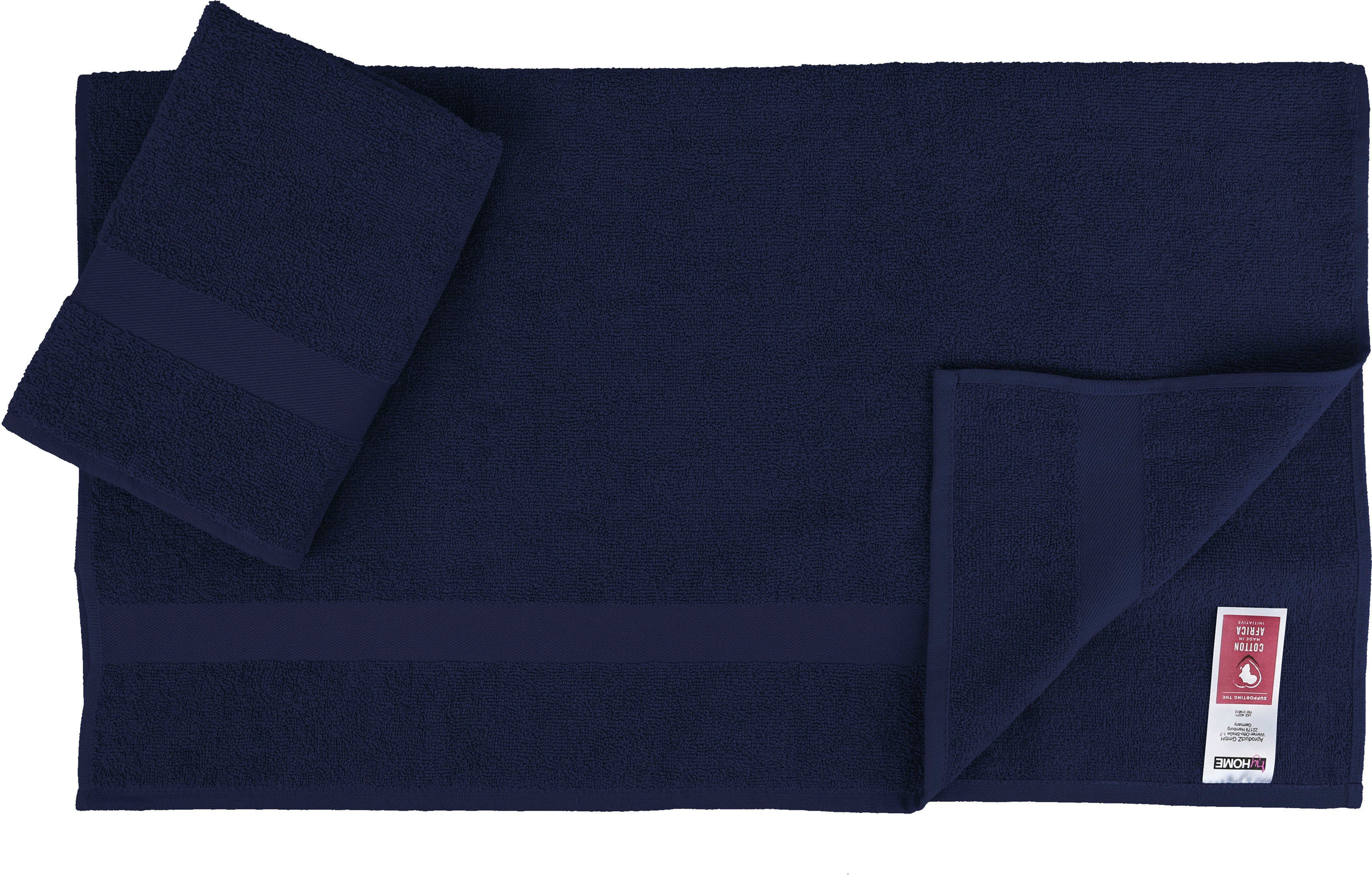 my home Handtuch Set Nela, Baumwolle aus 6-tlg), Bordüre, Handtuch-Set (Set, 100% mit marine einfarbiges Walkfrottier