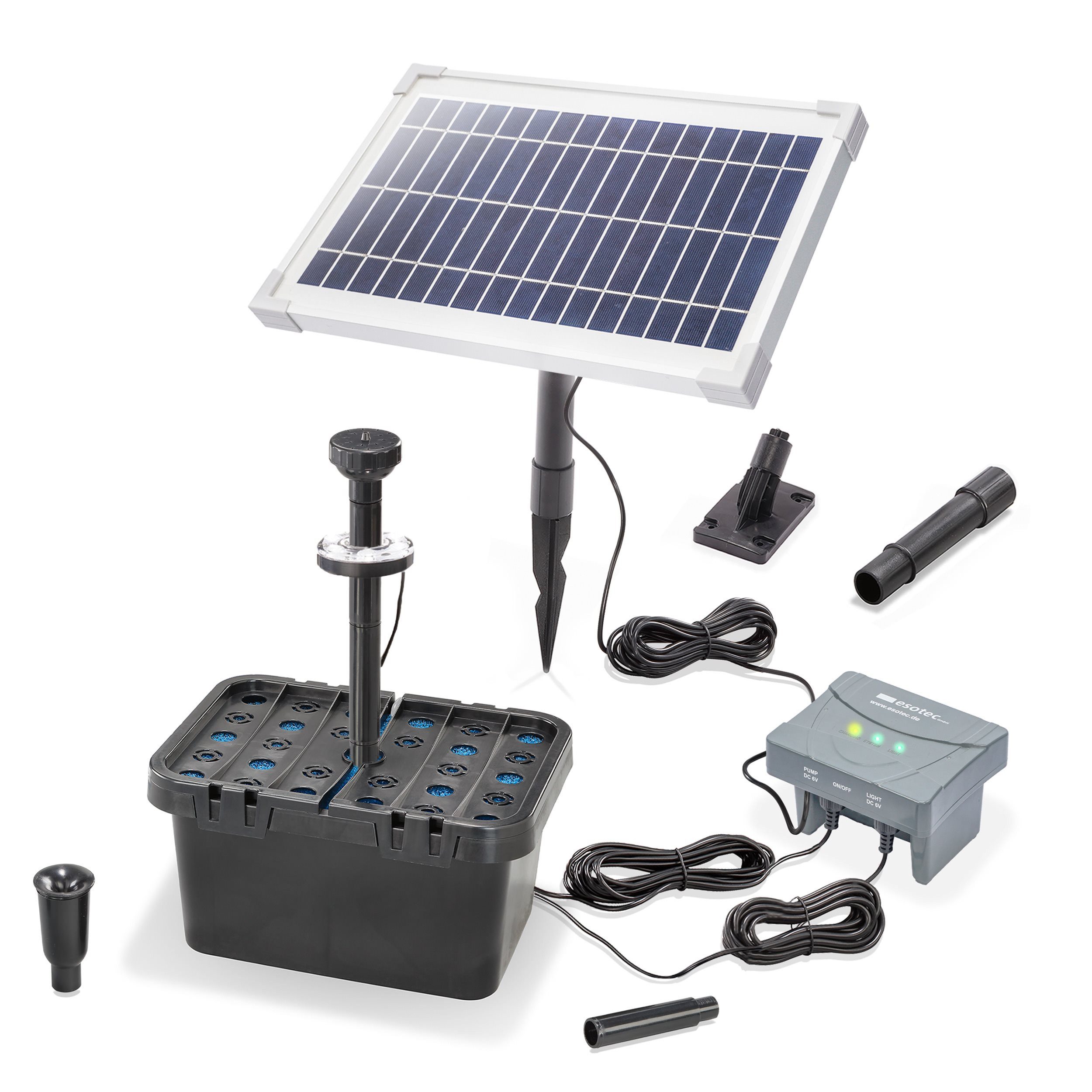 esotec Teichfilter 8/400 Solar Unterwasserfilter-Set + LED + 4Ah LiFePO4-Akkubox 100951 (Komplettset)
