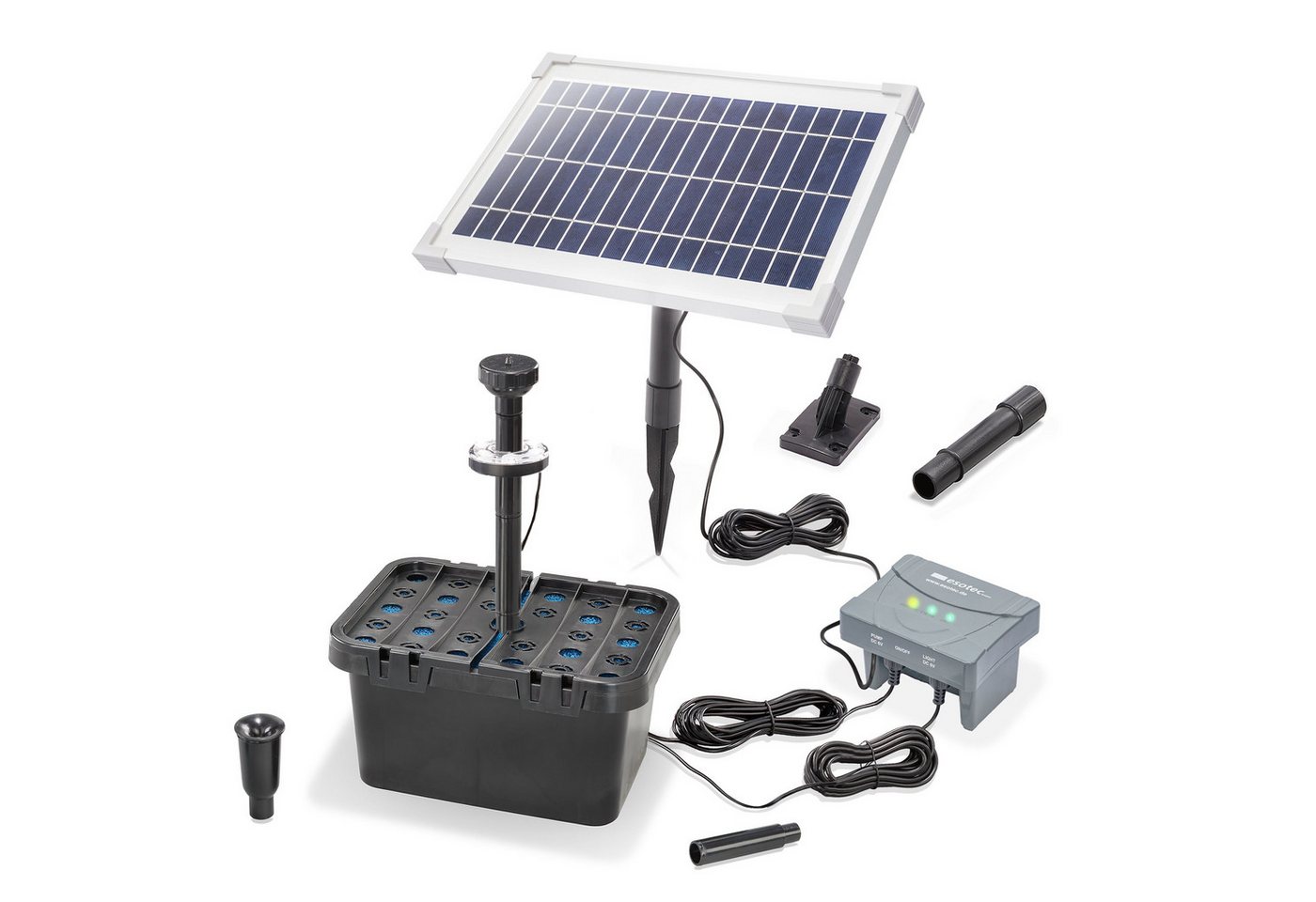esotec Teichfilter 8/400 Solar Unterwasserfilter-Set + LED + 4Ah LiFePO4-Akkubox 100951 (Komplettset)