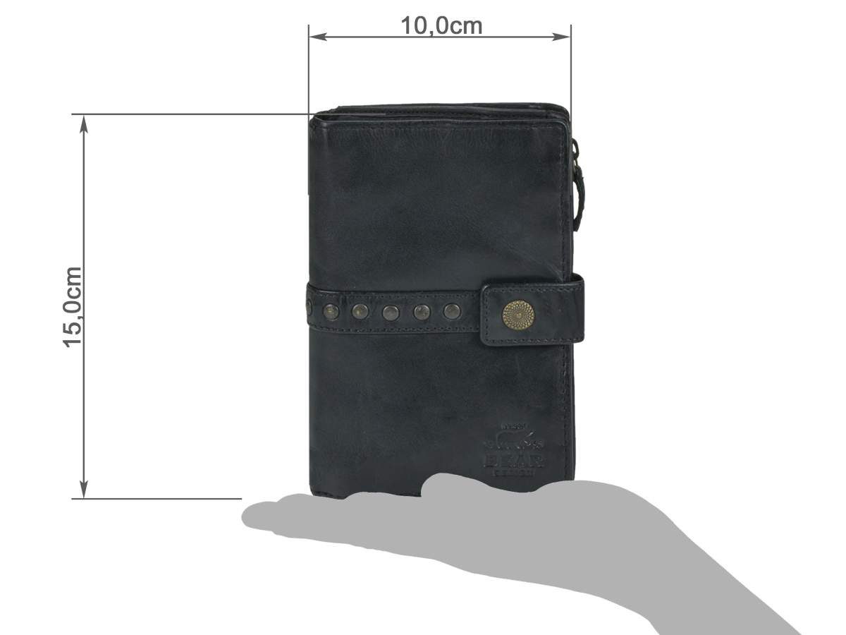 Bear Design Geldbörse "Sanne" Cow Lavato Leder, Damenbörse, Portemonnaie, knautschiges Leder schwarz, 8 Kartenfächer