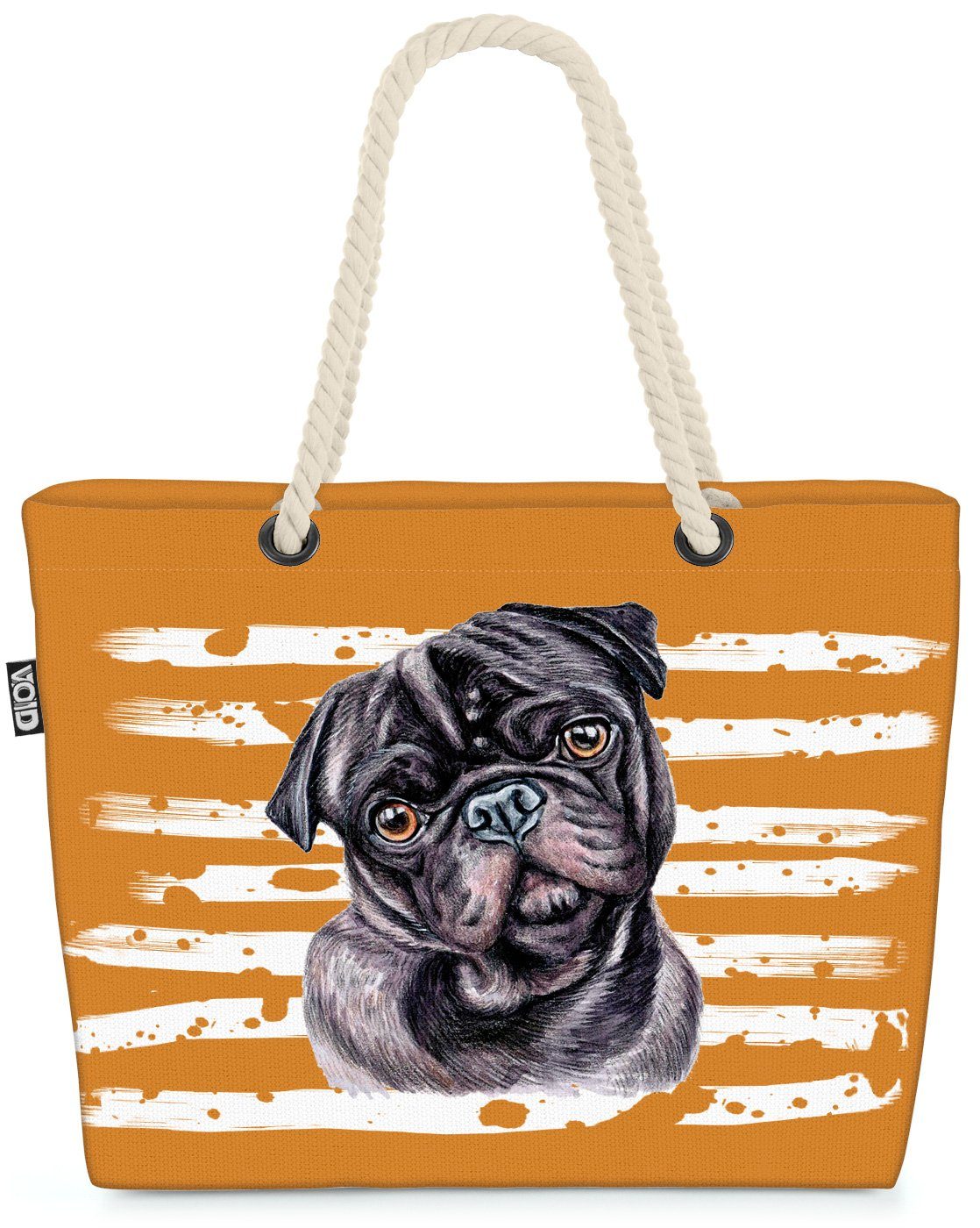 VOID Strandtasche (1-tlg), Mops Hund Haustier Tier Hundebeutel orange
