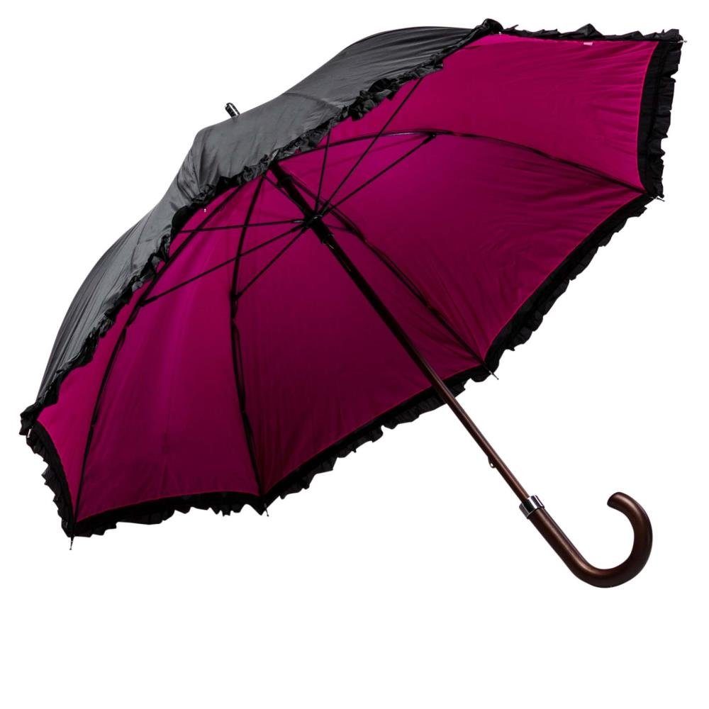 Luckyweather not just any other day Stockregenschirm Rüschenschirm schwarz  / pink Double Layer Holzstock | Taschenschirme