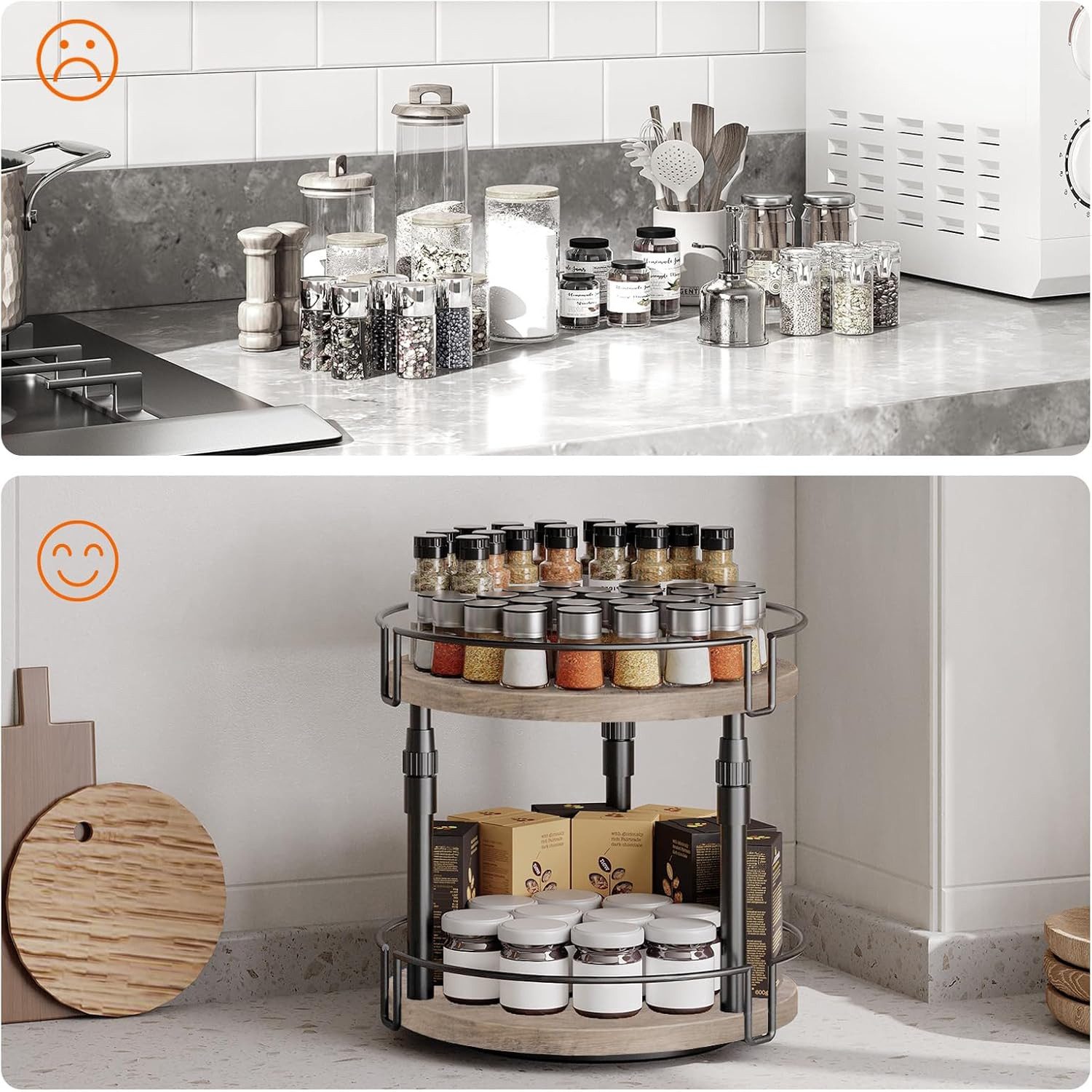 Hoobro Gewürzkarussell Küchenregal, 2-stufig höhenverstellbar, (drehbar, Gewürzständer, Küchen-Organizer), Gewürzhalter, für Küchenarbeitsplatte, Schrank, Esstisch
