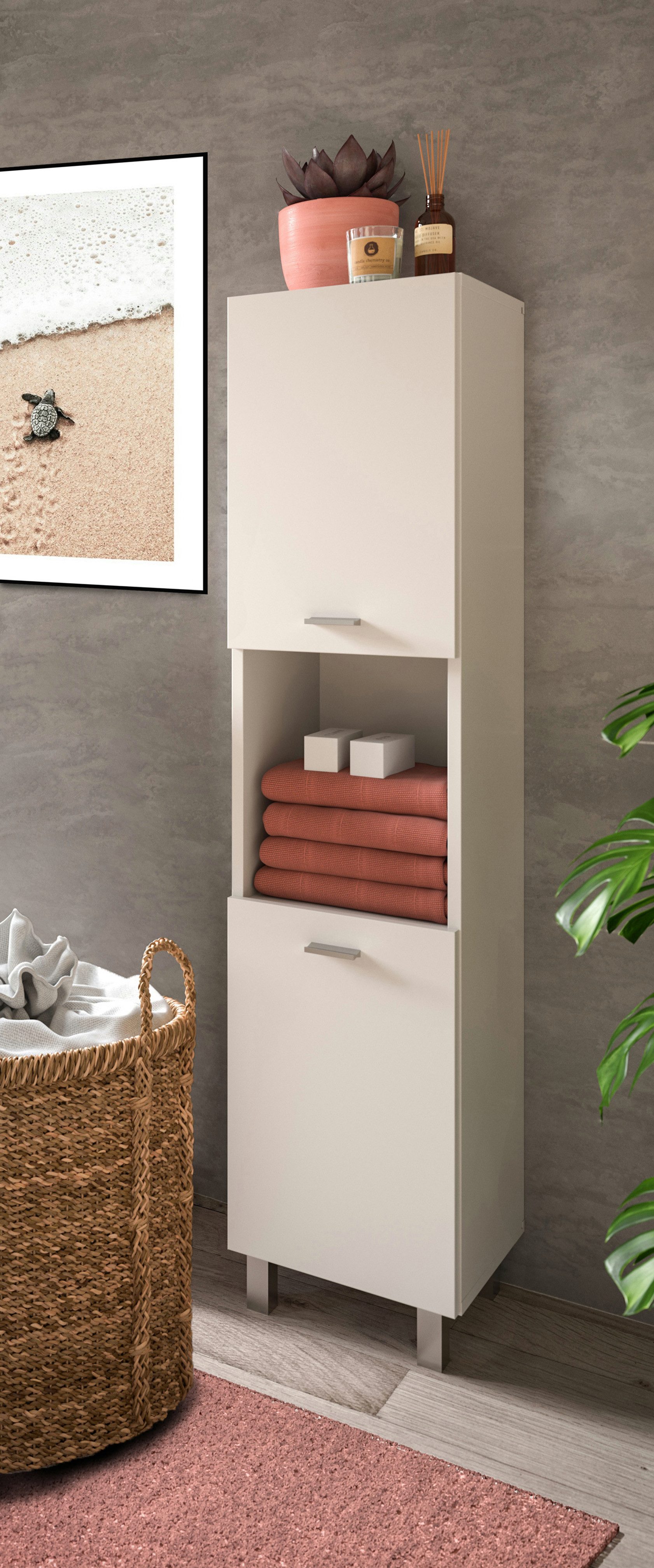 welltime Hochschrank Tampa, Höhe 125cm, hängend oder stehend montierbar Badschrank, Bad-Hängeschrank, Badezimmer, Bad-Möbel