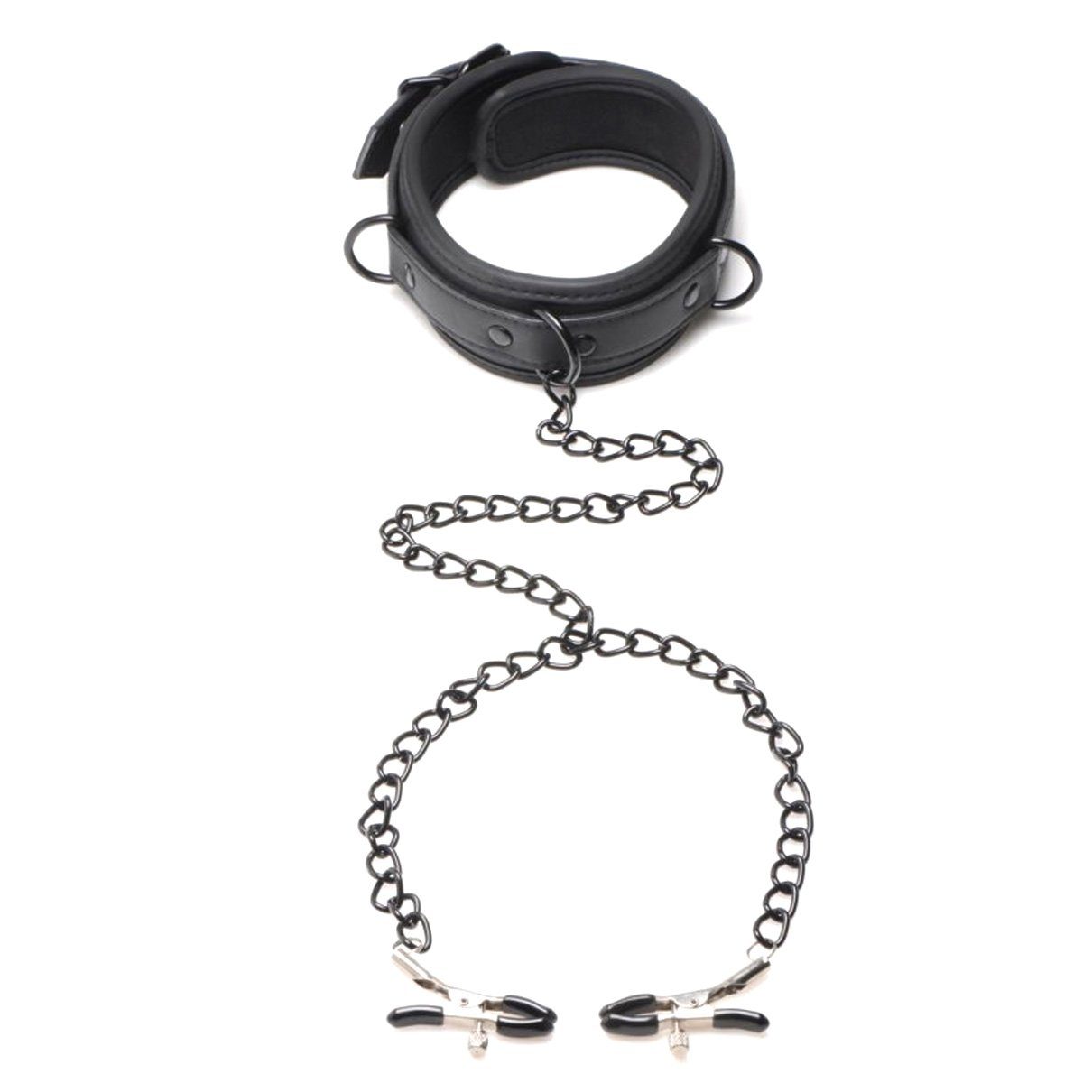 Master Series Bondage-Set Collared Temptress Collar with Nipple Clamps, gepolstert