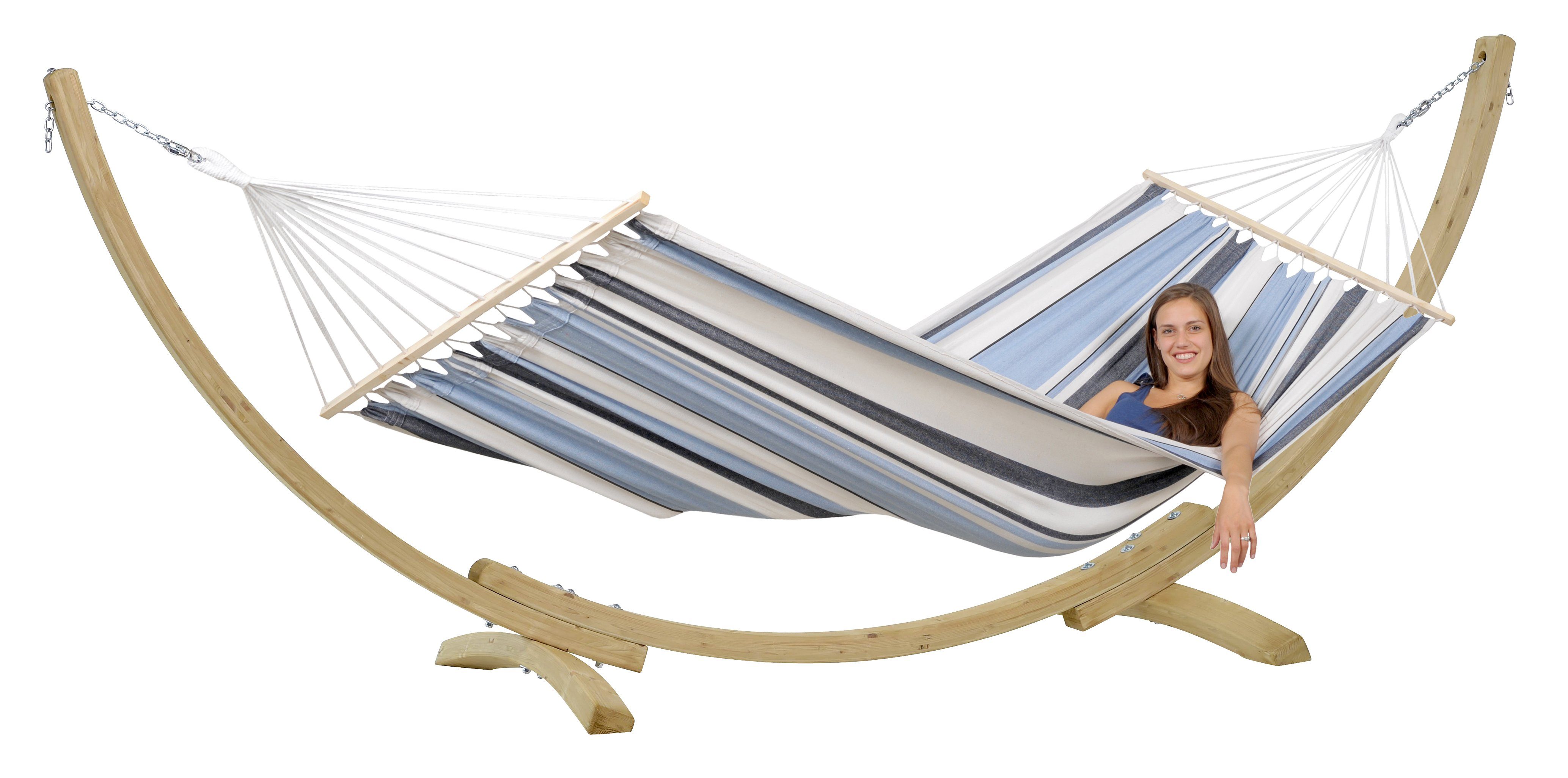 Amazonas Hängematte Samba Set Marine Hängematte mit FSC-zertifiziertes Fichtenholz-Gestell