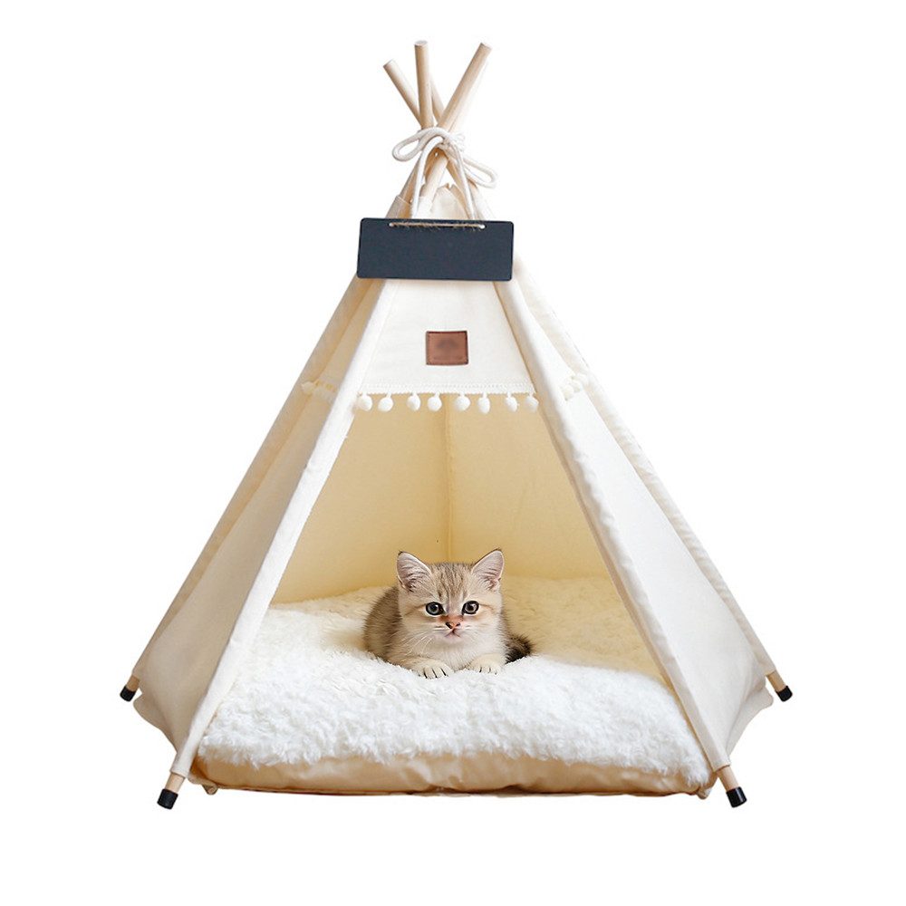 TUWENA Tierbett Tipi Zelt für Haustiere mit doppelseitigem, Pet Tipi Hunde-Katzenbett, Haustierhütte Abnehmbar und Waschbar Hundehaus fur Hunde und Katzen