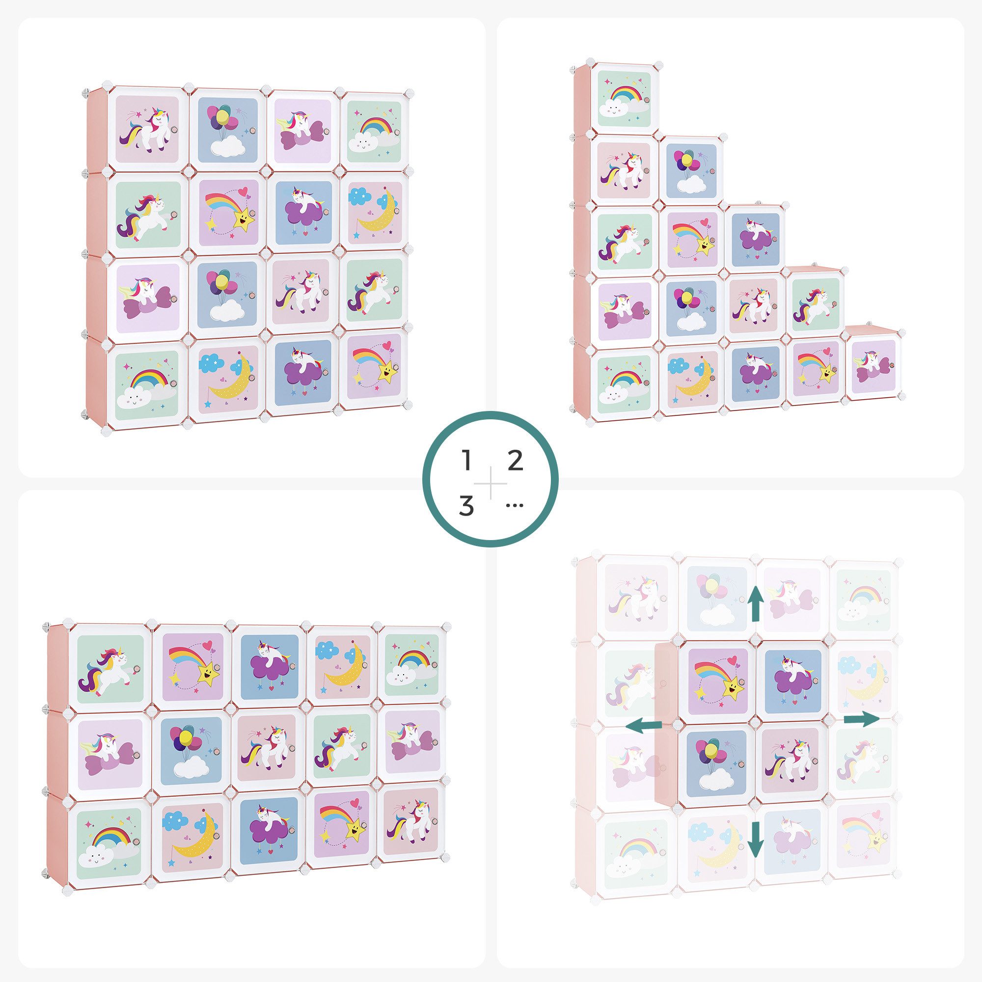 SONGMICS Aufbewahrungsbox Regalsystem mit 16 Würfeln, Steckregal, Mehrzweck, Schuhe, Spielzeug, Aufbewahrungsschrank für Kinder, 123 x 31 x 123 cm – Bild 4 von 5